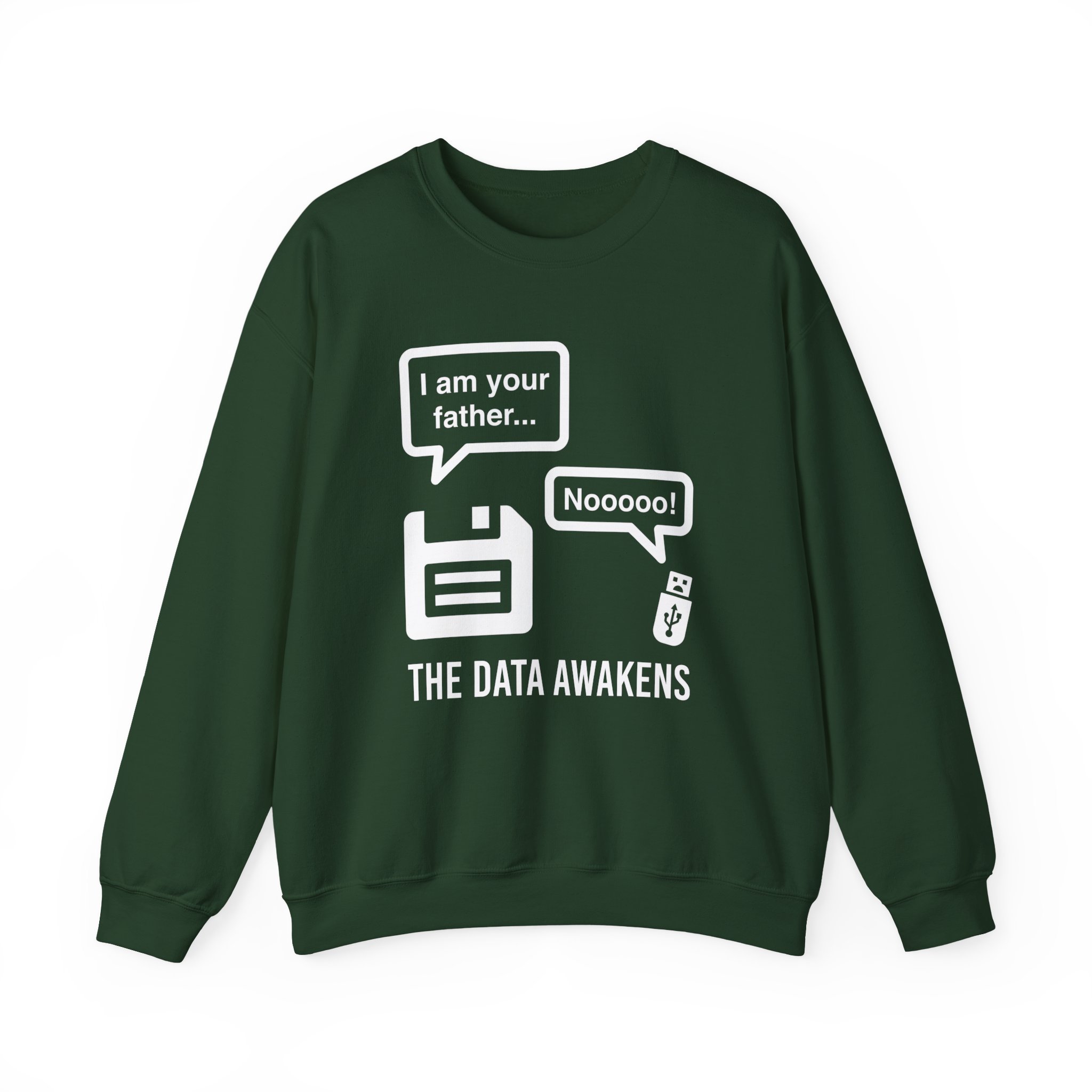 The Data Awakens crewneck sweatshirt in Forest Green, front view