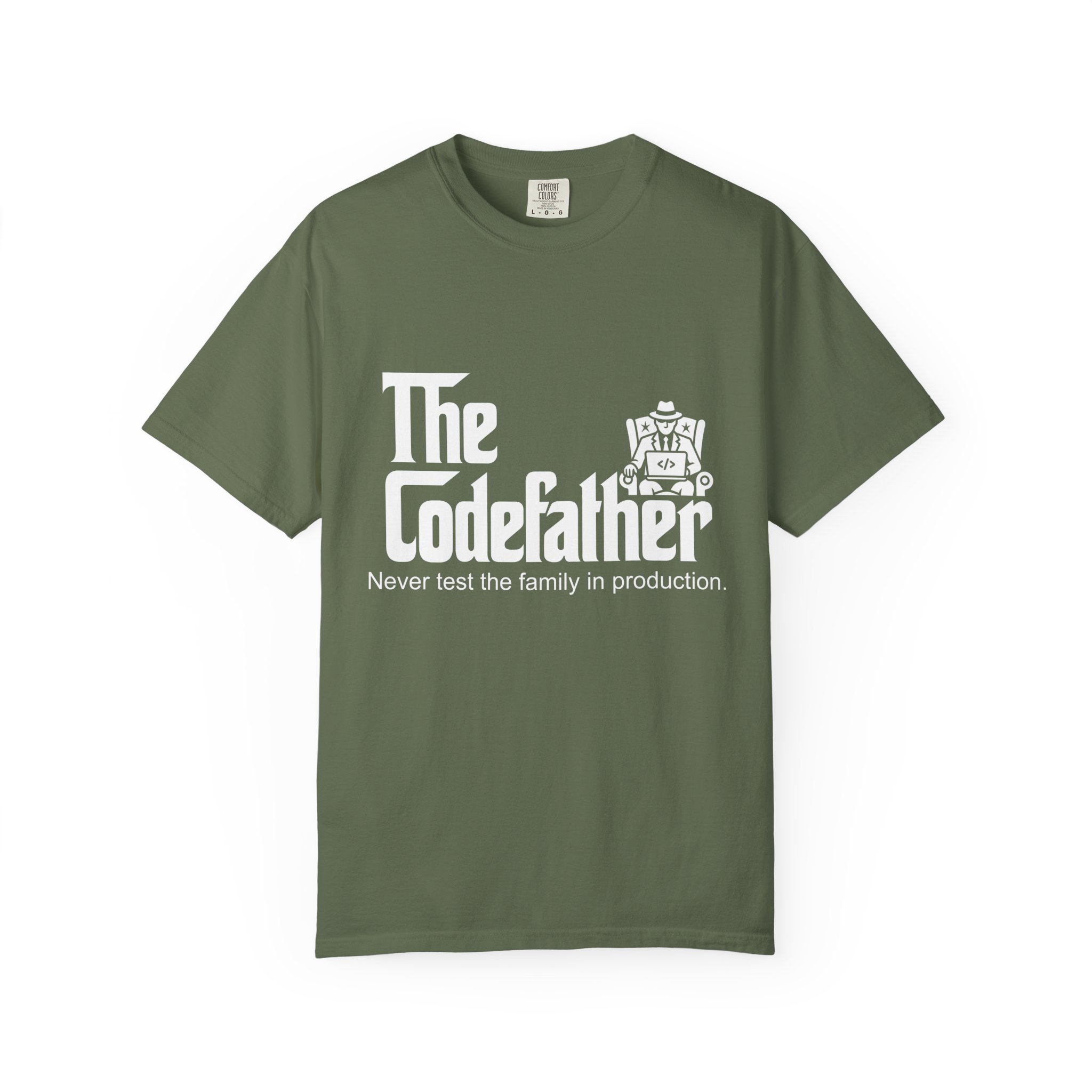 The Codefather T-shirt in Sage, front view