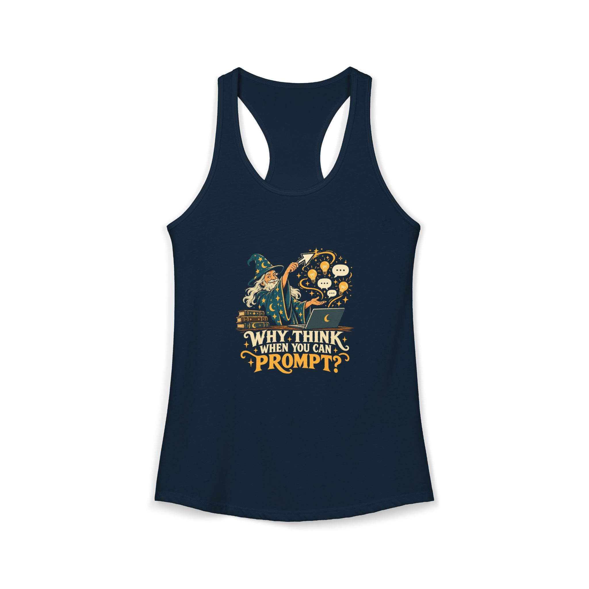 Prompt Wizard women's racerback tank in Solid Midnight Navy, front 2