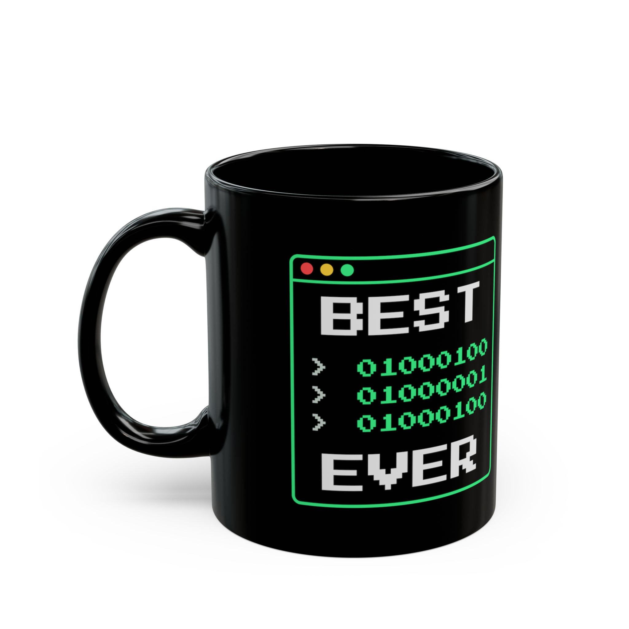 Best Dad Ever Mug — Binary "D-A-D" Funny Programmer Dad Black Coffee Mug - Image 3
