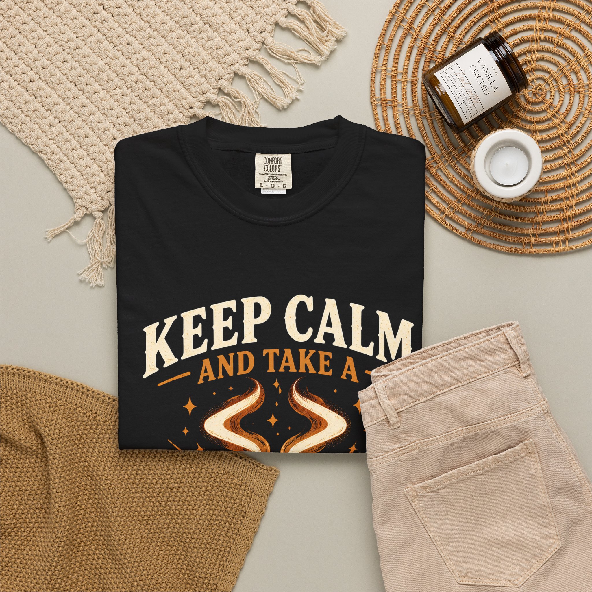 Keep Calm Coffee Break T-shirt in Black, folded 2