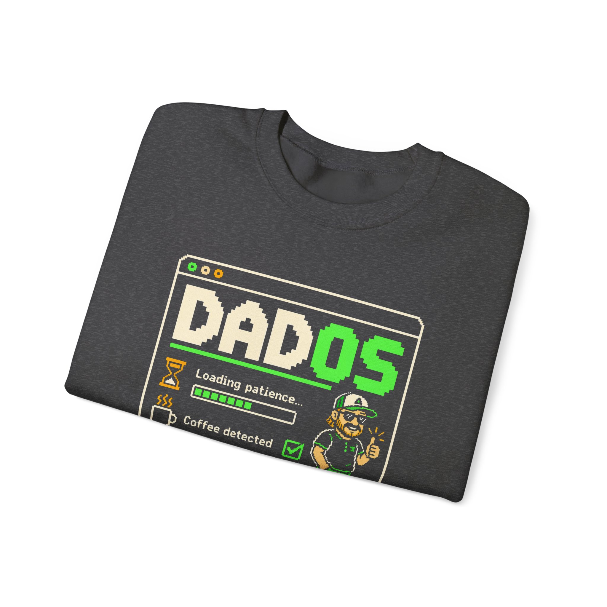 DadOS crewneck sweatshirt in Dark Heather, folded