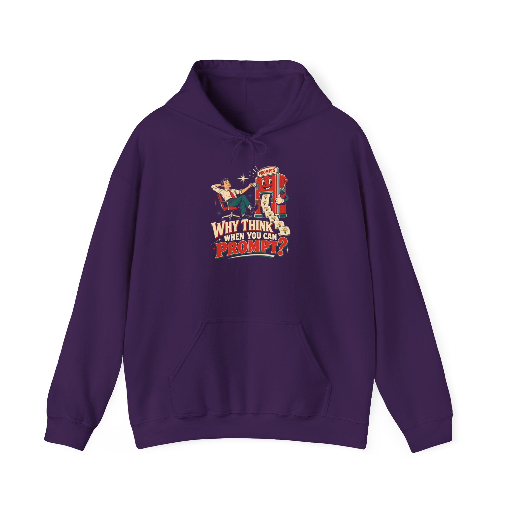 Prompt Machine hoodie in Purple, front view