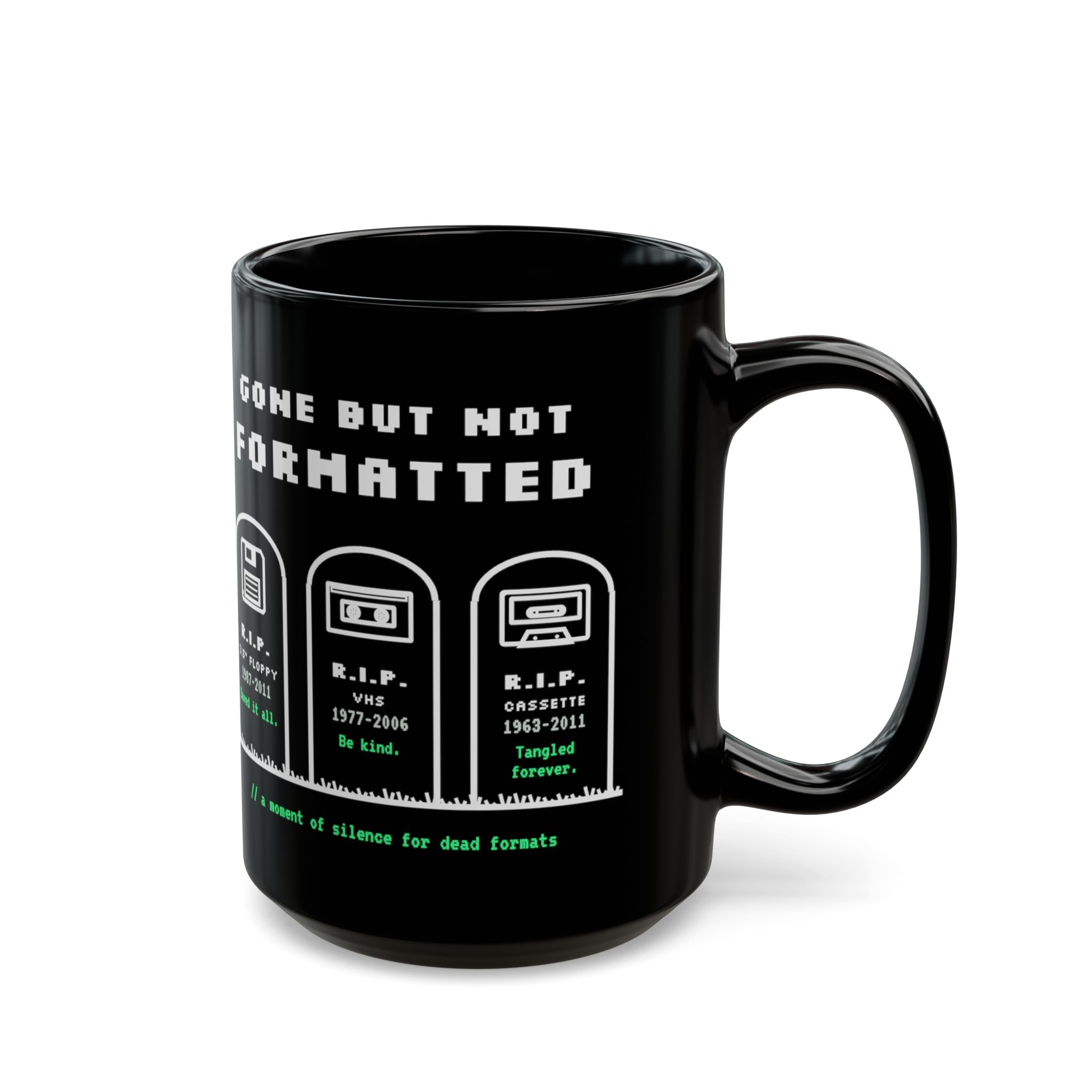 Gone But Not Formatted black mug, 15 oz, right side