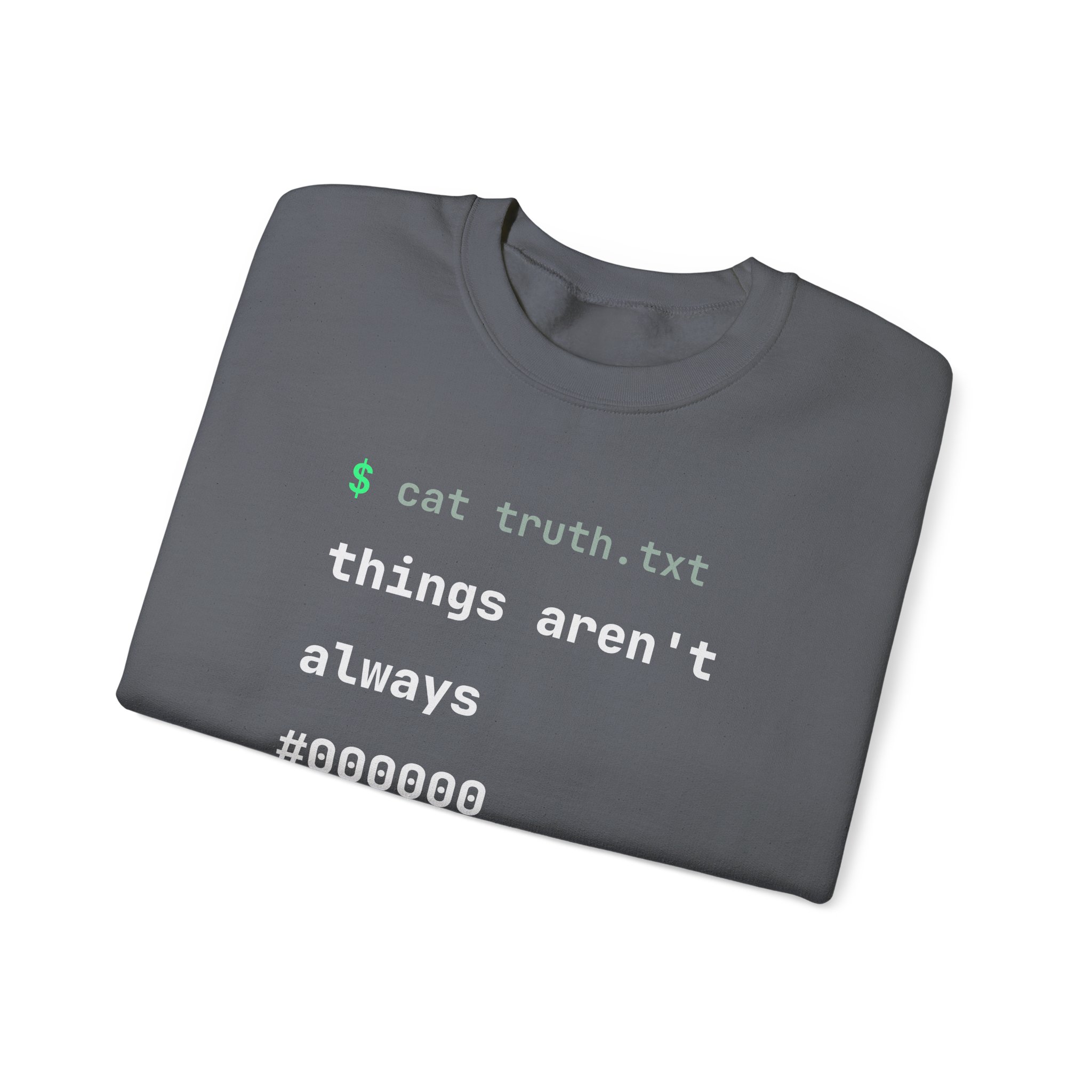 cat truth.txt crewneck sweatshirt in Charcoal, folded