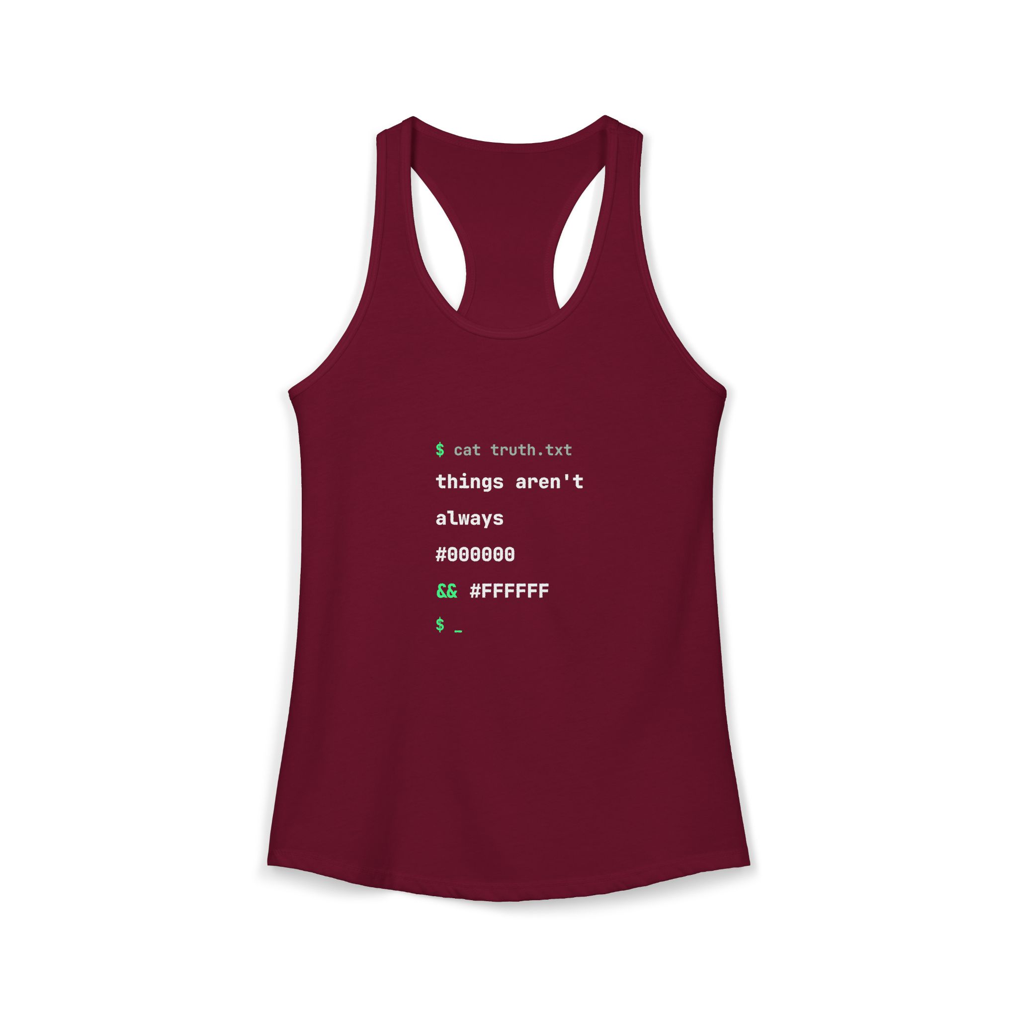 cat truth.txt women's racerback tank in Solid Cardinal Red, front 2