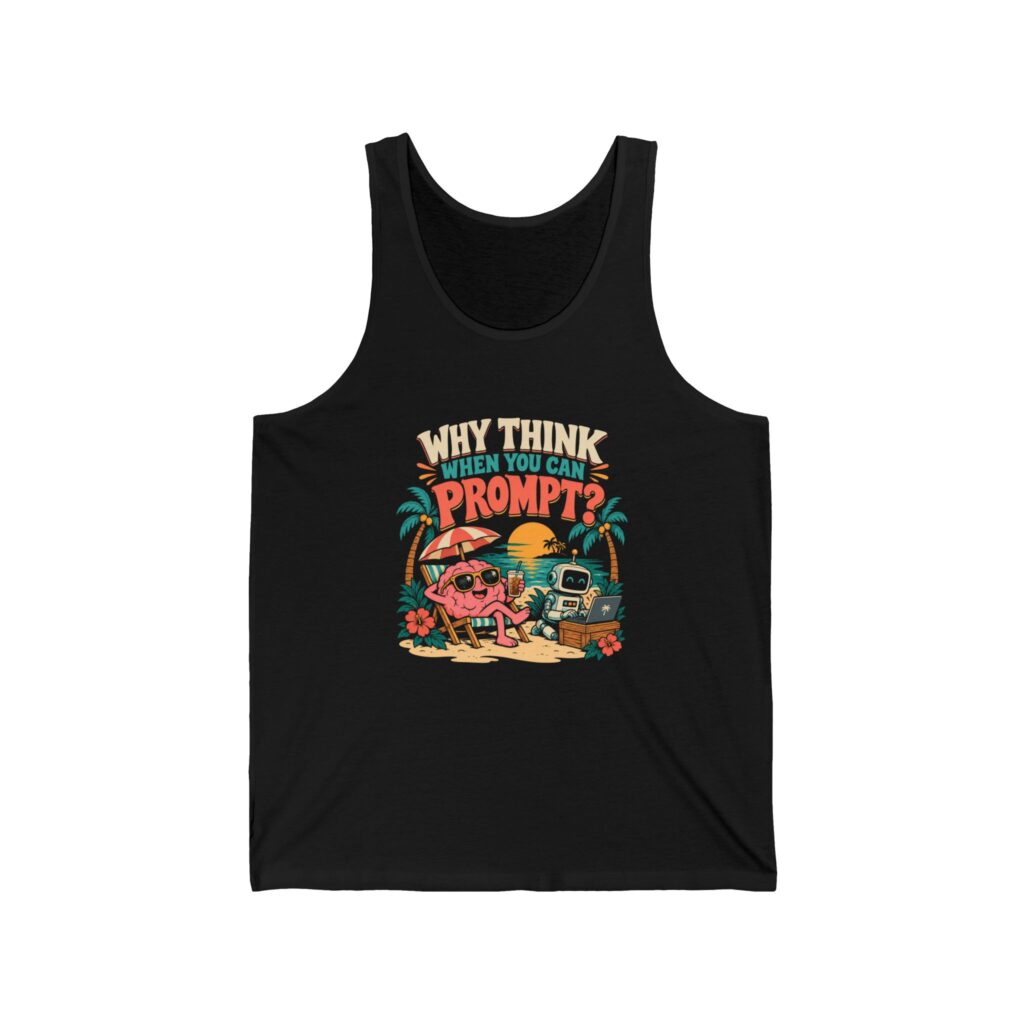 Prompt Beach Brain unisex tank in Black, front view
