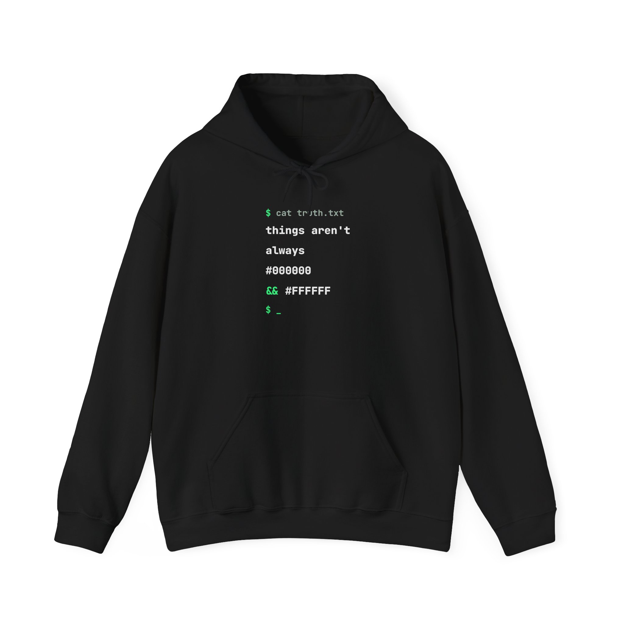 cat truth.txt hoodie in Black, front view