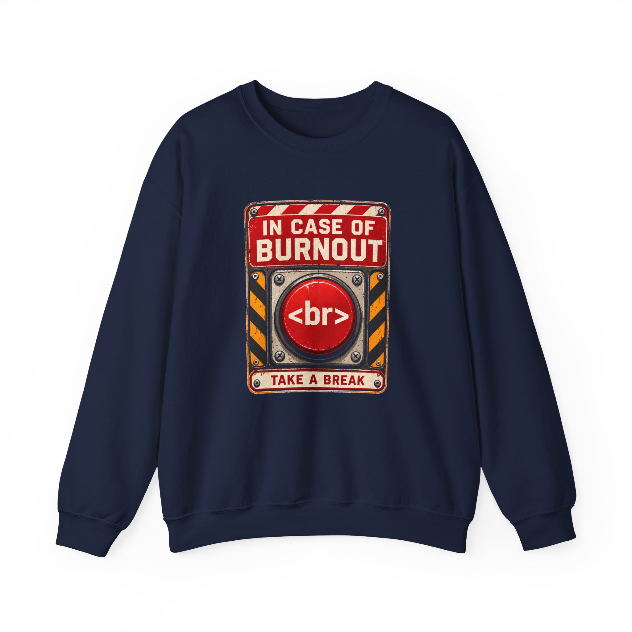 In Case of Burnout crewneck sweatshirt in Navy, front view