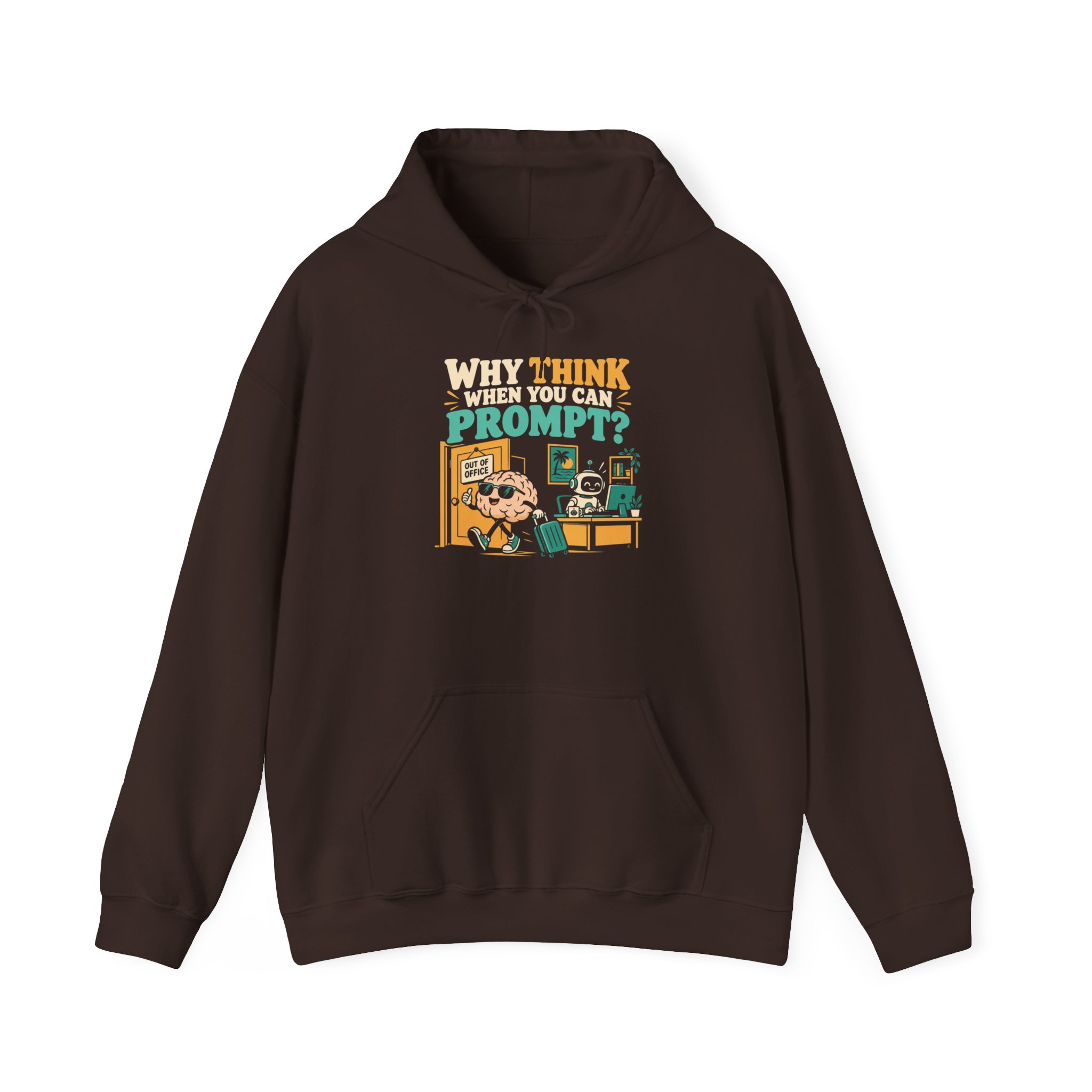 Prompt Out of Office hoodie in Dark Chocolate, front view