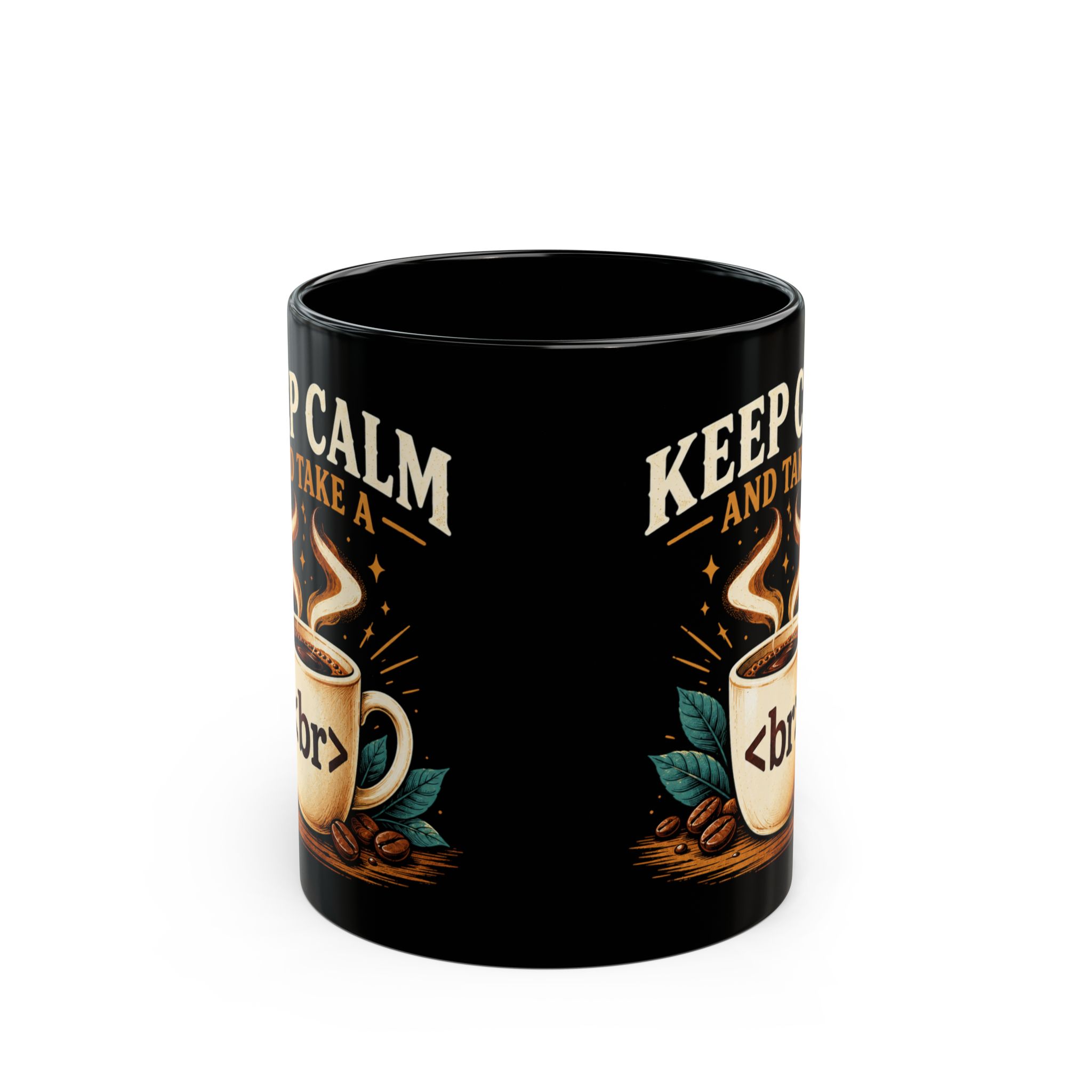 Keep Calm Coffee Break black mug, 11 oz, front view