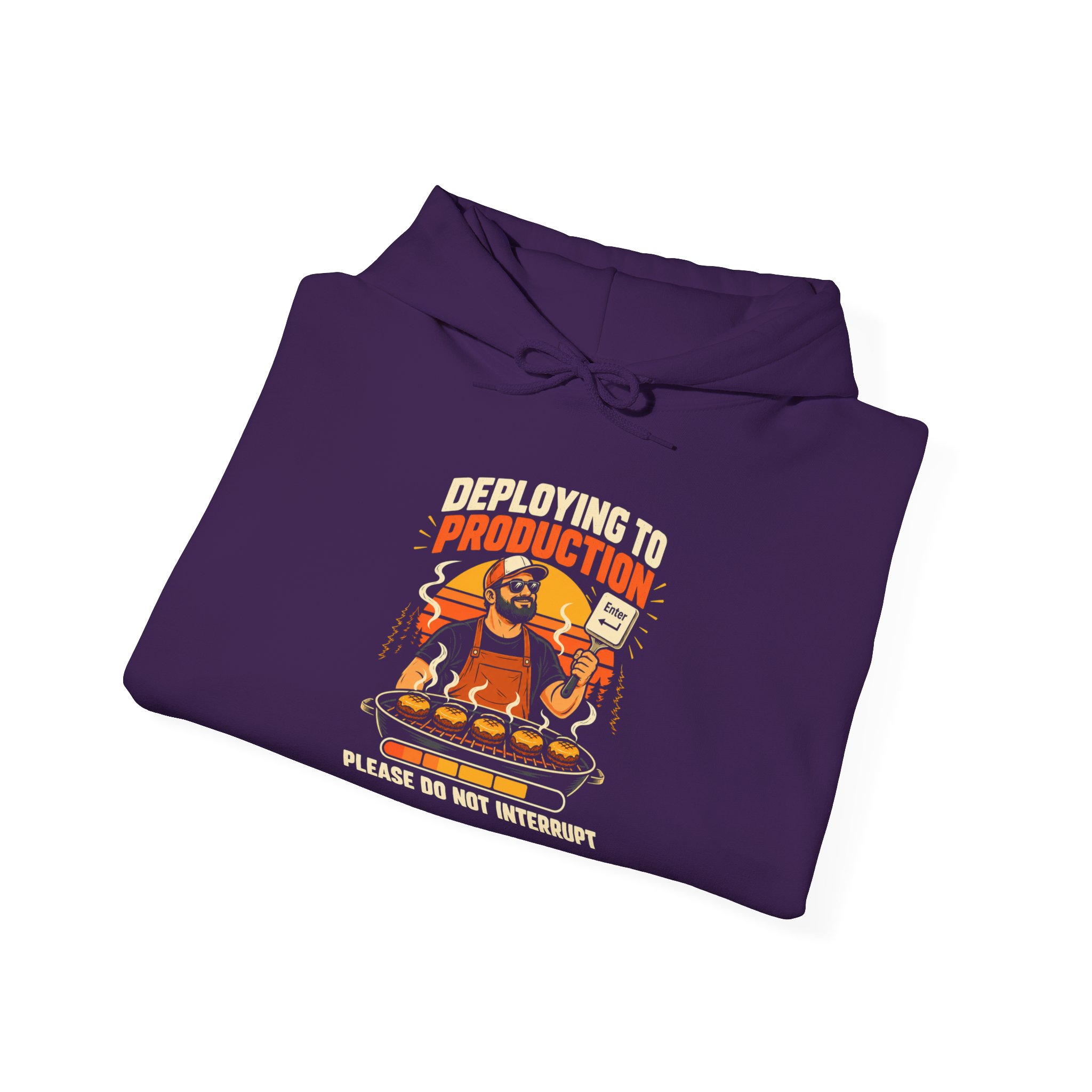 Deploying to Production hoodie in Purple, folded