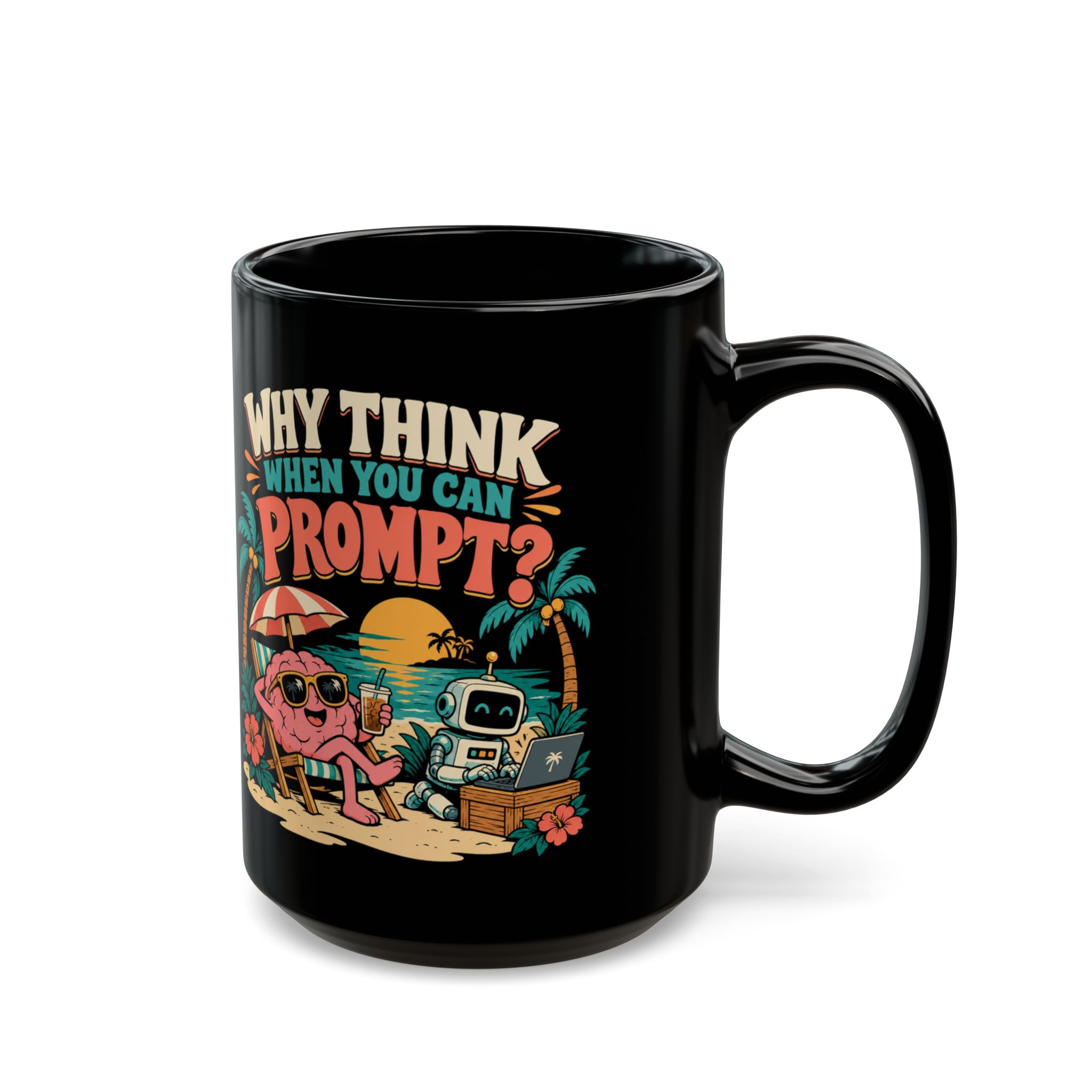 Prompt Beach Brain black mug, 15 oz, right side