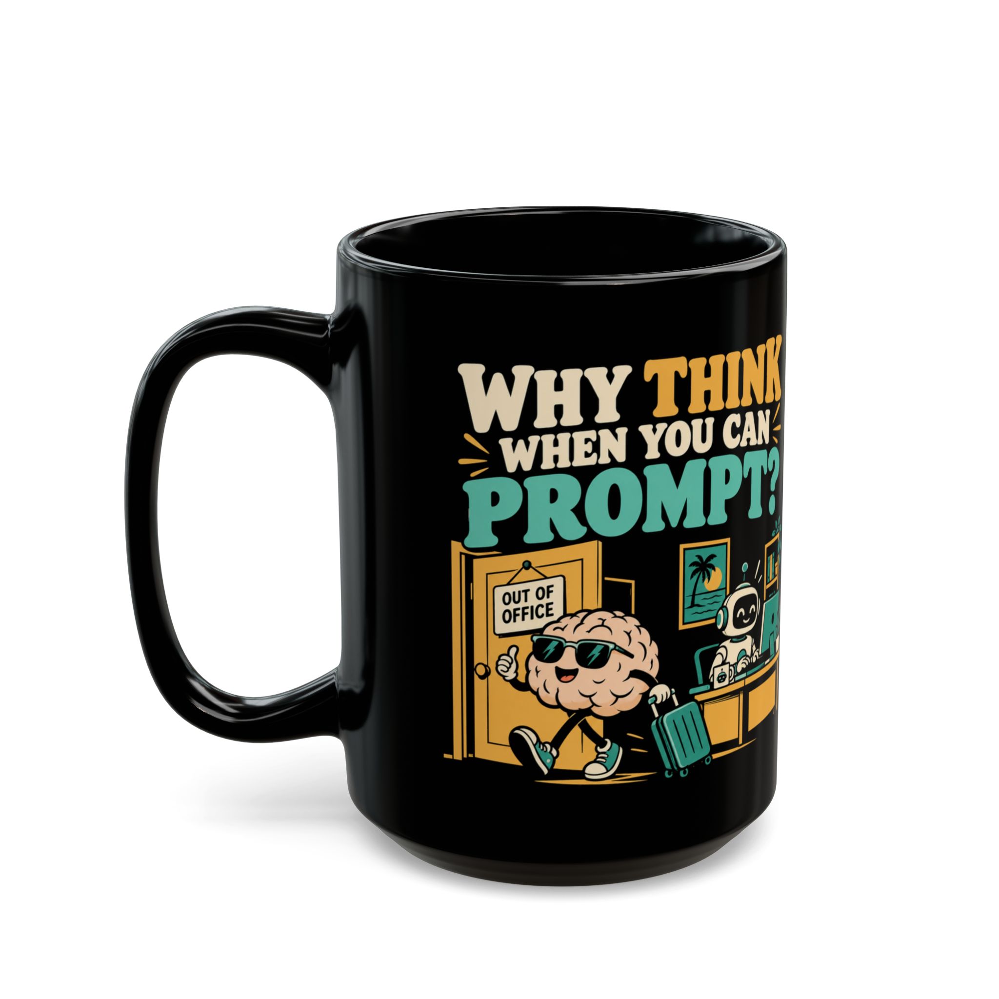 Prompt Out of Office black mug, 15 oz, left side
