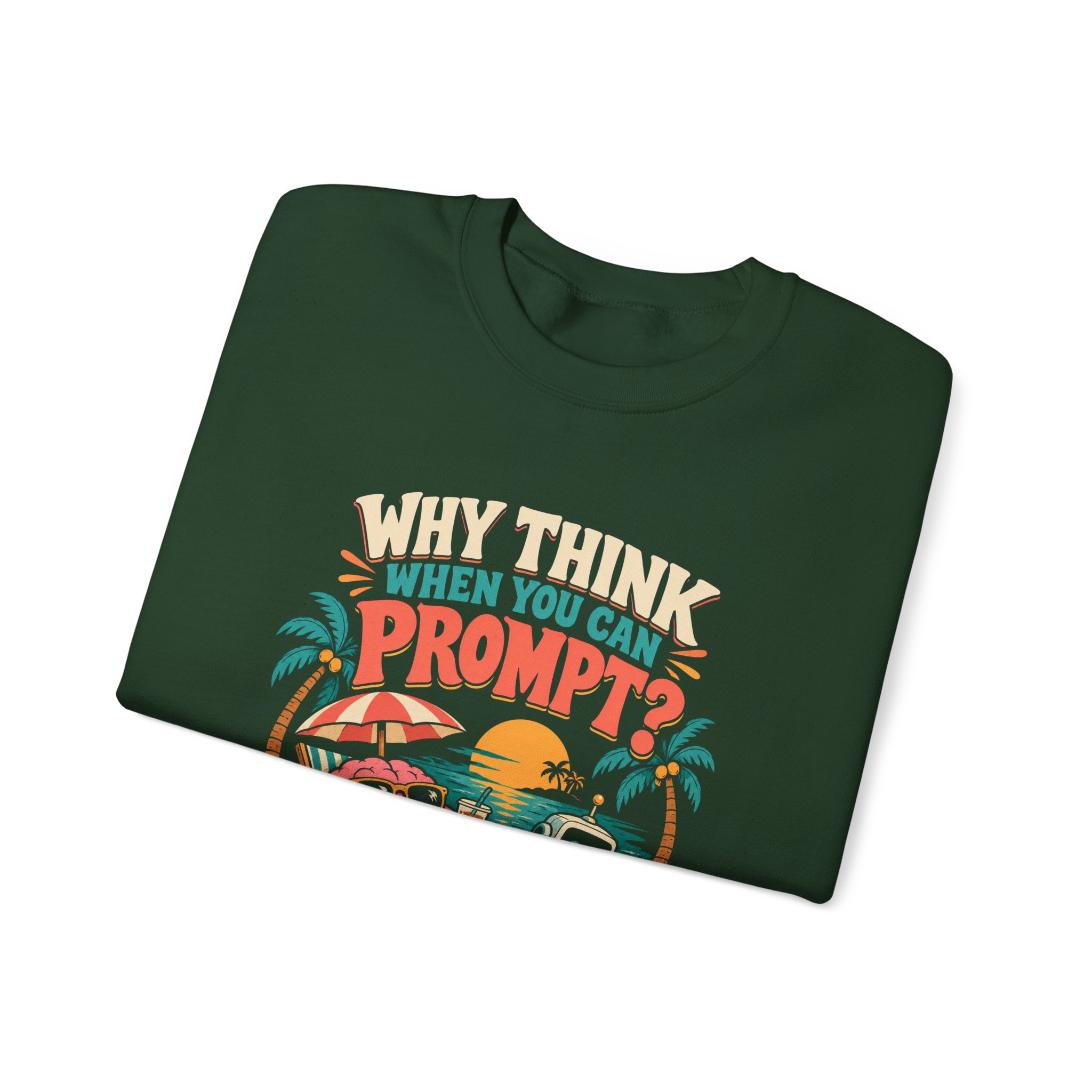 Prompt Beach Brain crewneck sweatshirt in Forest Green, folded
