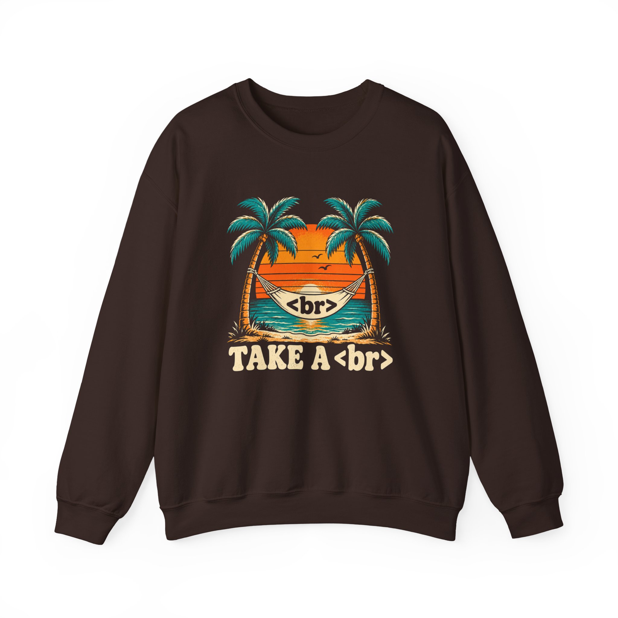 Take a Break Hammock crewneck sweatshirt in Dark Chocolate, front view