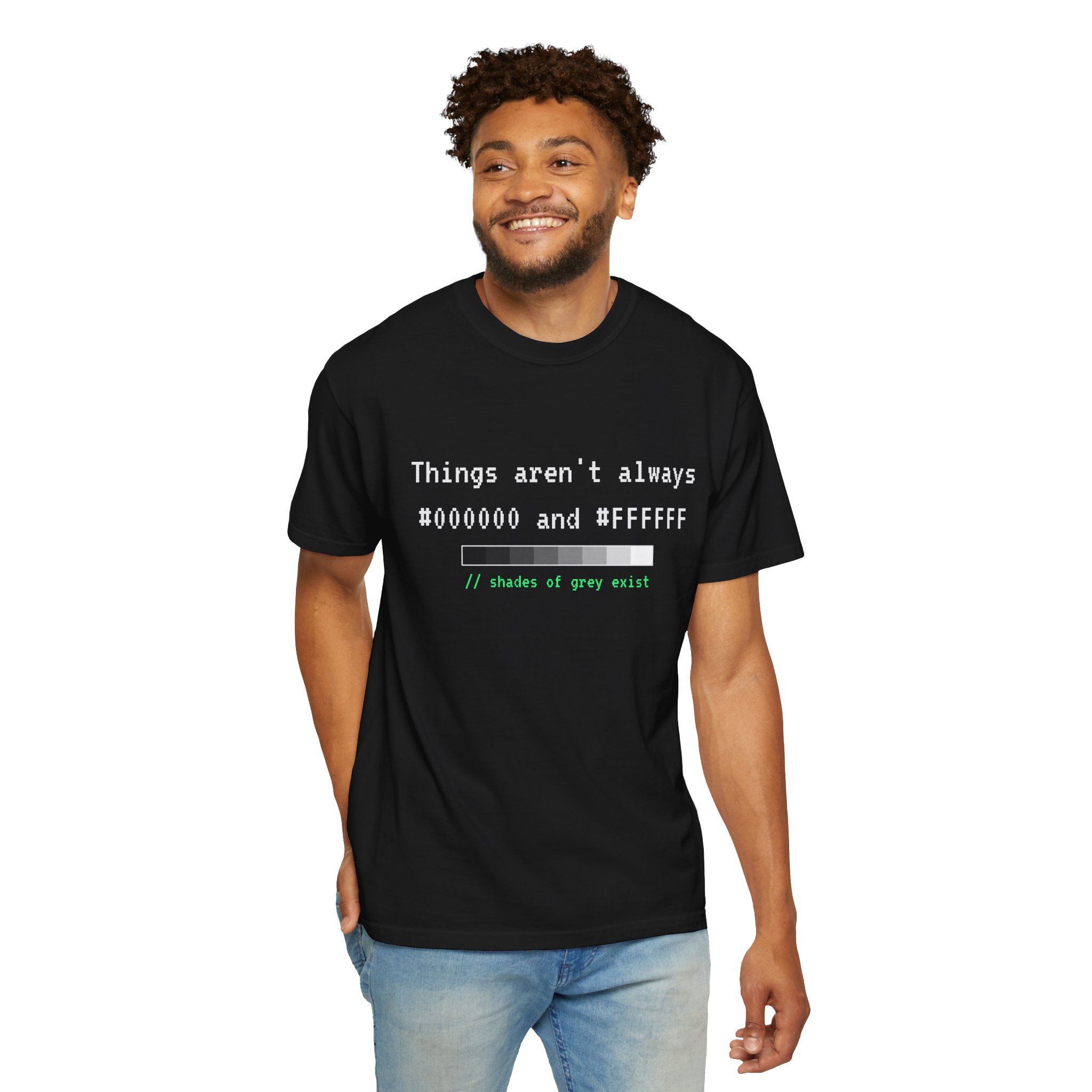 Shades of Grey Exist T-shirt in Black, worn by a man, second model