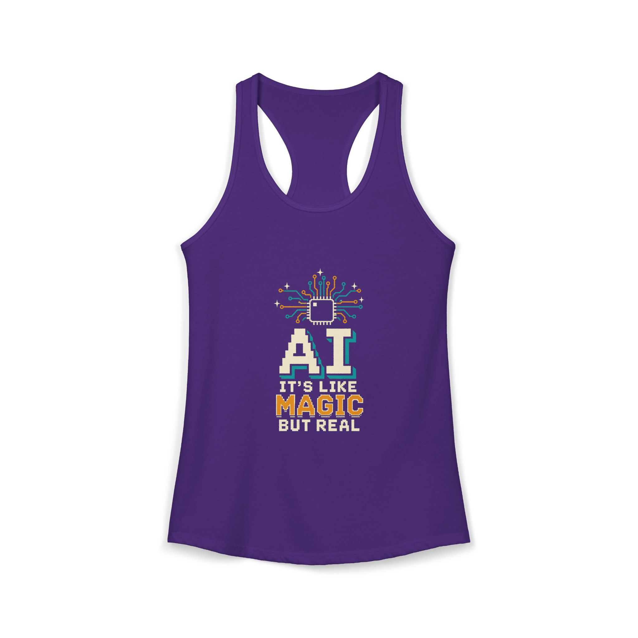 AI Magic Chip women's racerback tank in Solid Purple Rush, front 2