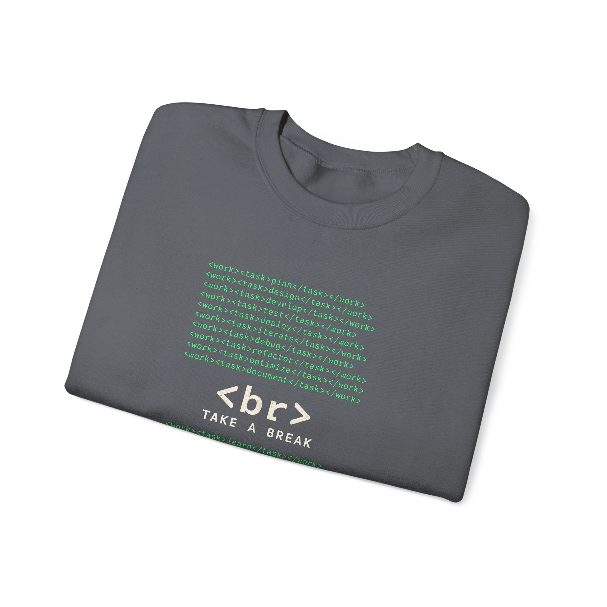 Work Work Break crewneck sweatshirt in Charcoal, folded