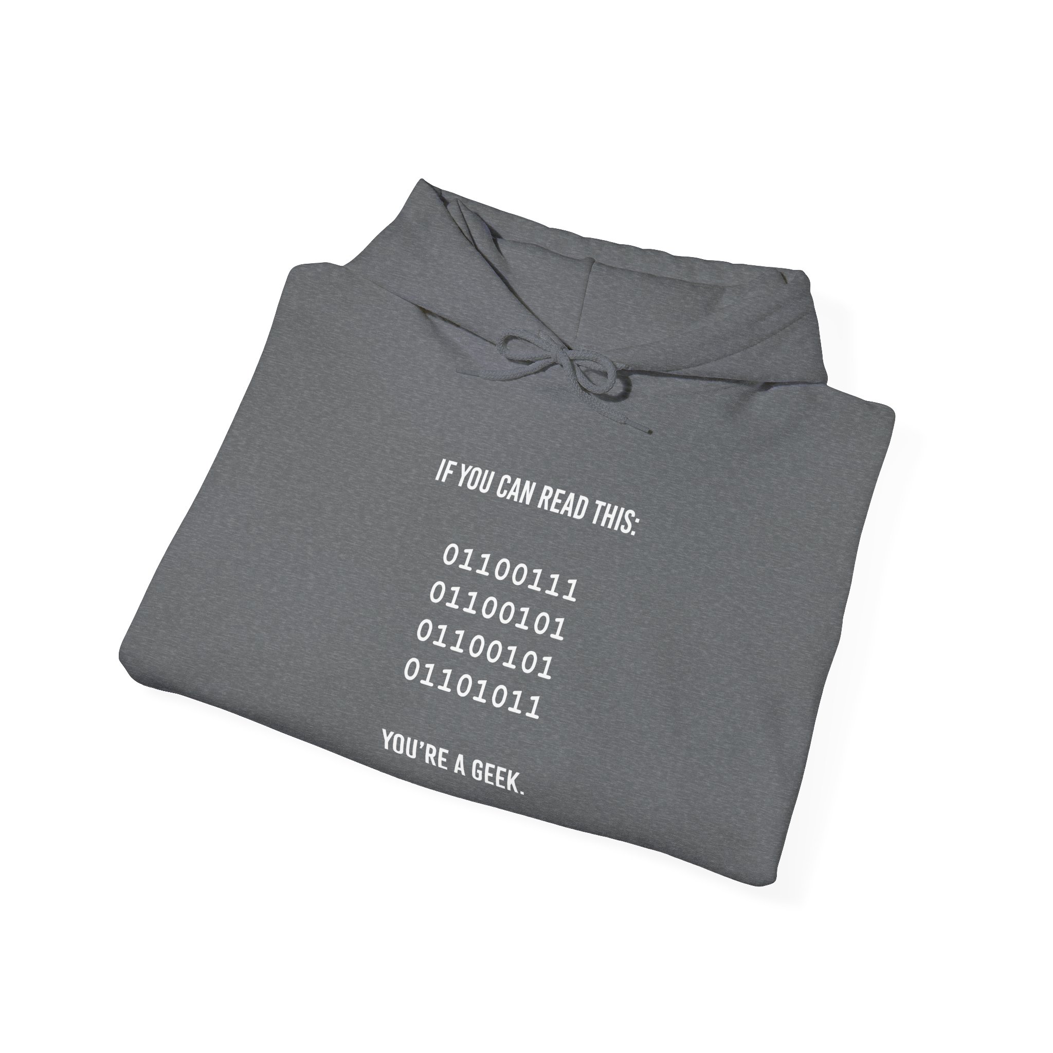 Geek Binary Code hoodie in Graphite Heather, folded
