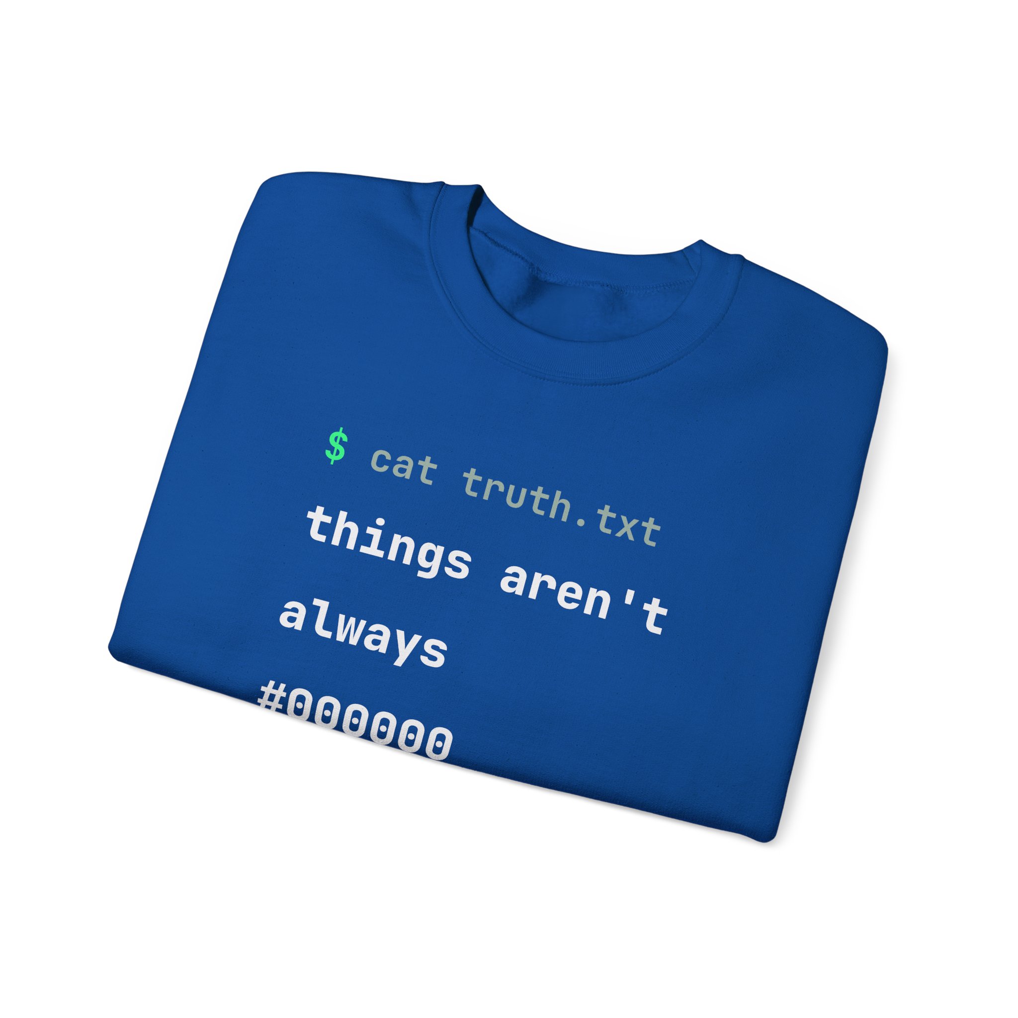 cat truth.txt crewneck sweatshirt in Royal, folded