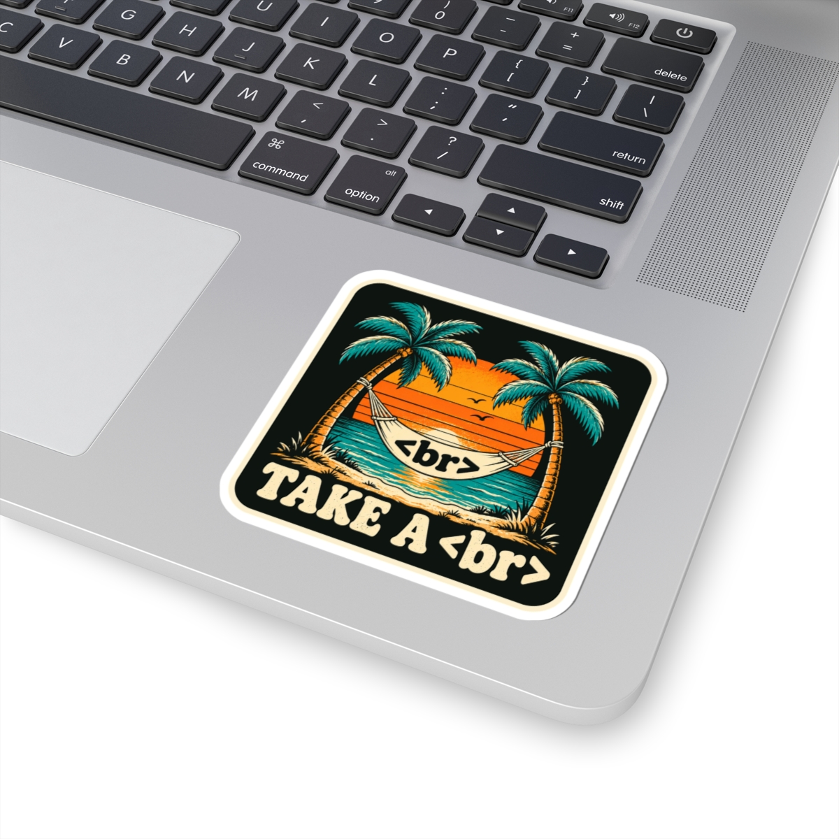 Take a Break Hammock sticker, 3 inch, on a laptop