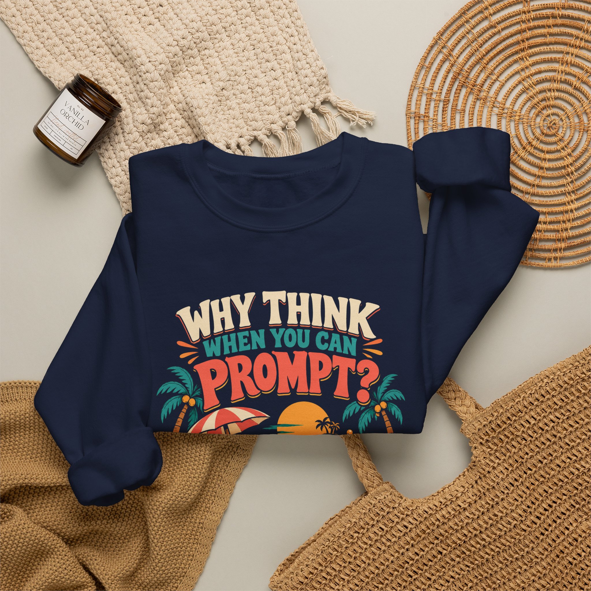 Prompt Beach Brain crewneck sweatshirt in Navy, folded 2