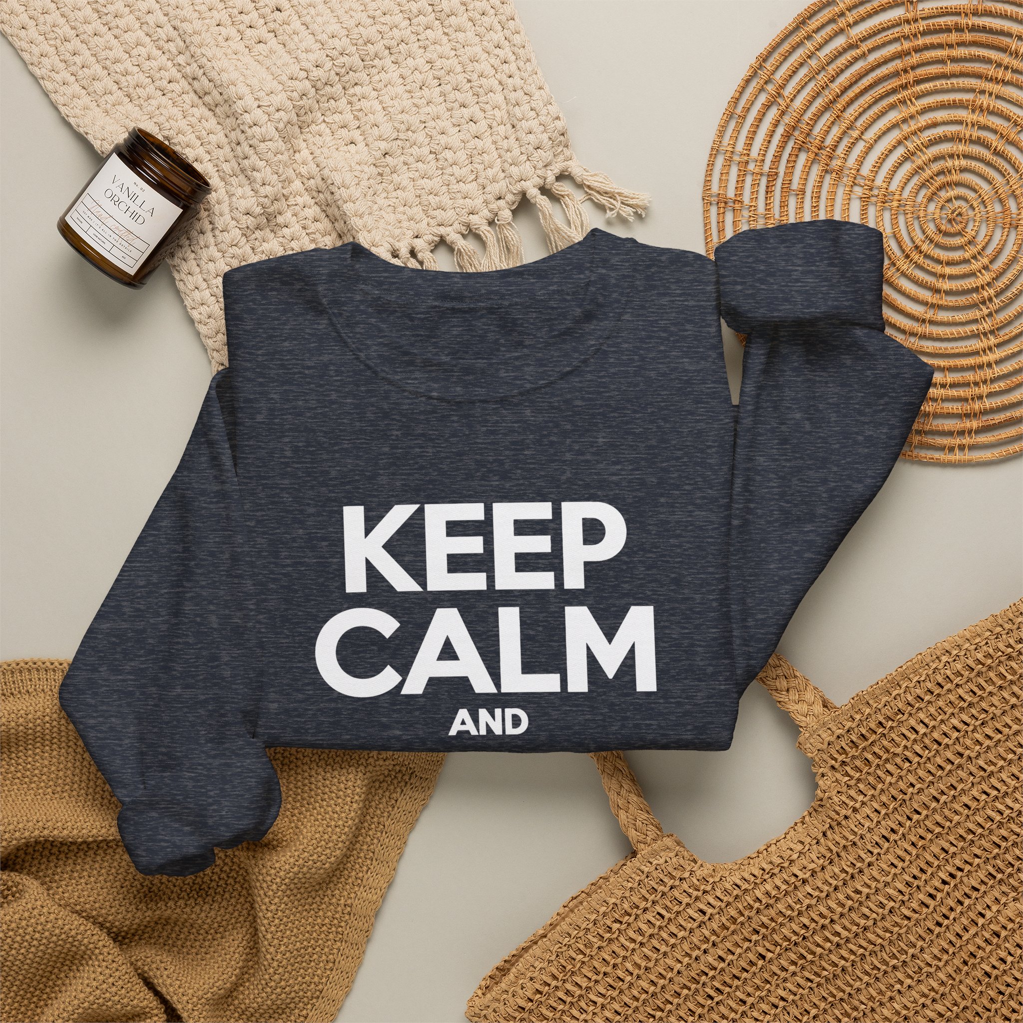 Keep Calm and Take a Break crewneck sweatshirt in Heather Sport Dark Navy, folded 2