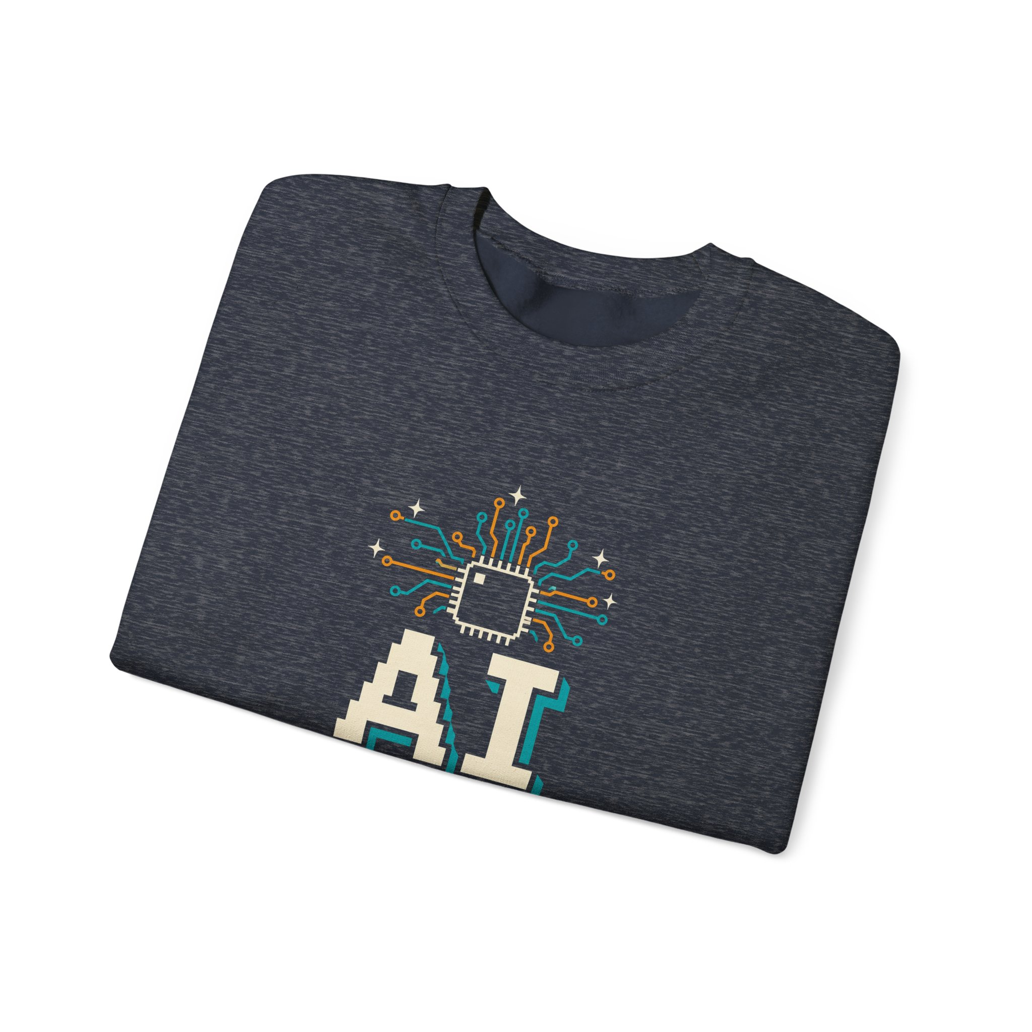 AI Magic Chip crewneck sweatshirt in Heather Sport Dark Navy, folded