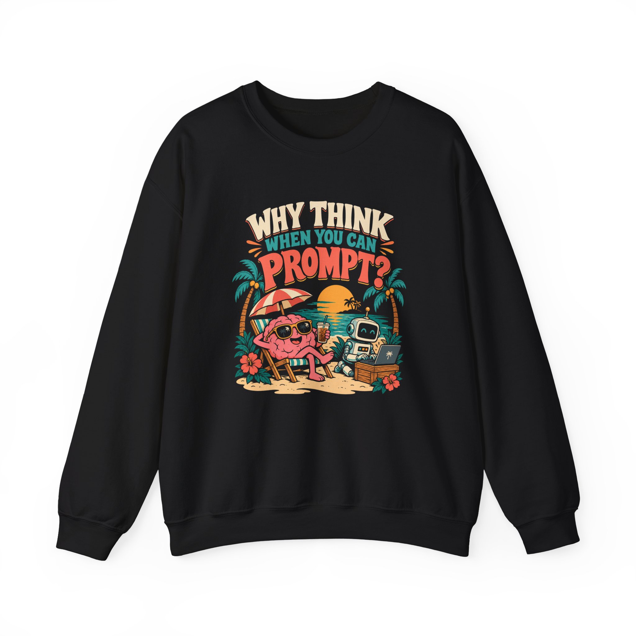 Prompt Beach Brain crewneck sweatshirt in Black, front view