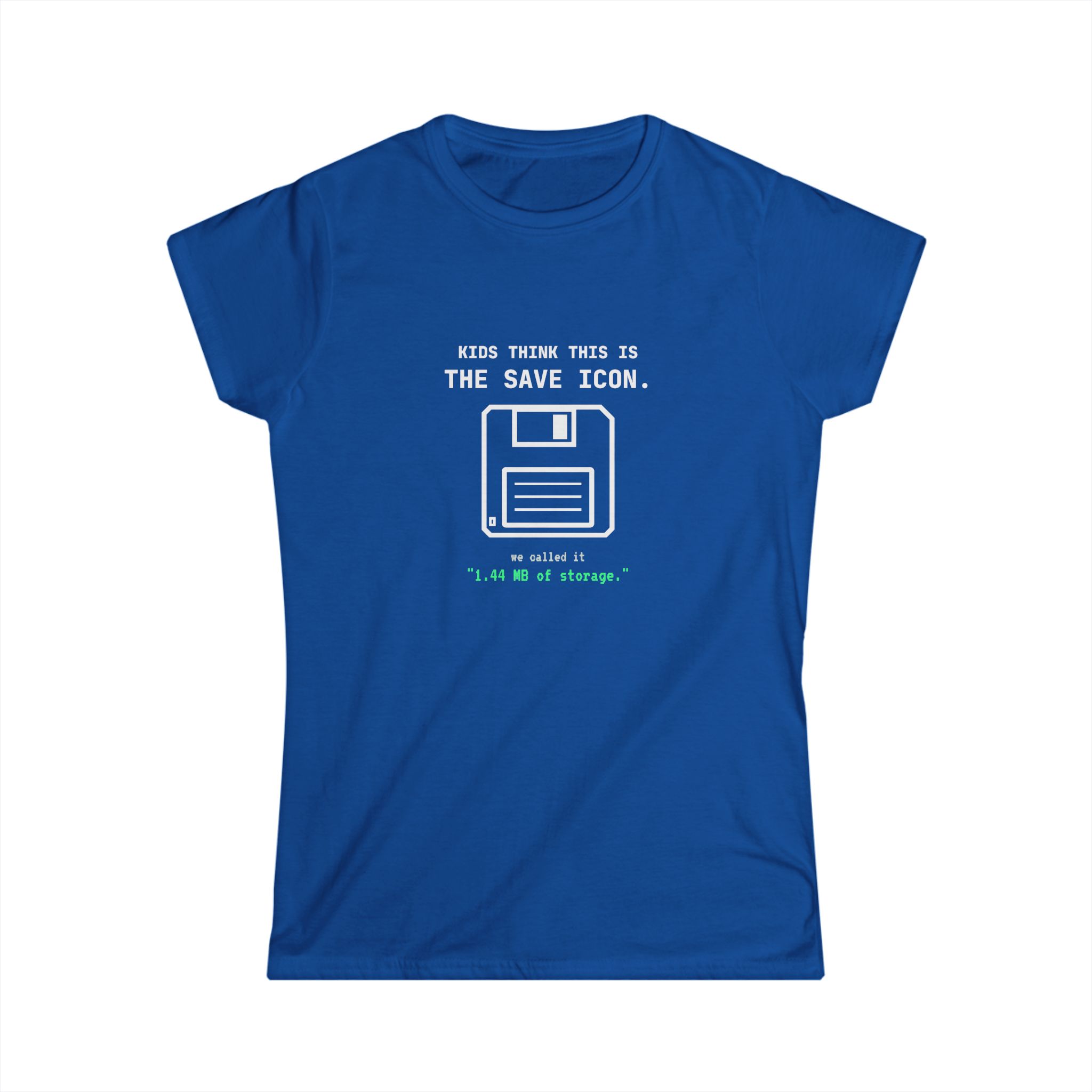 The Original Save Icon women's T-shirt in Royal, front view