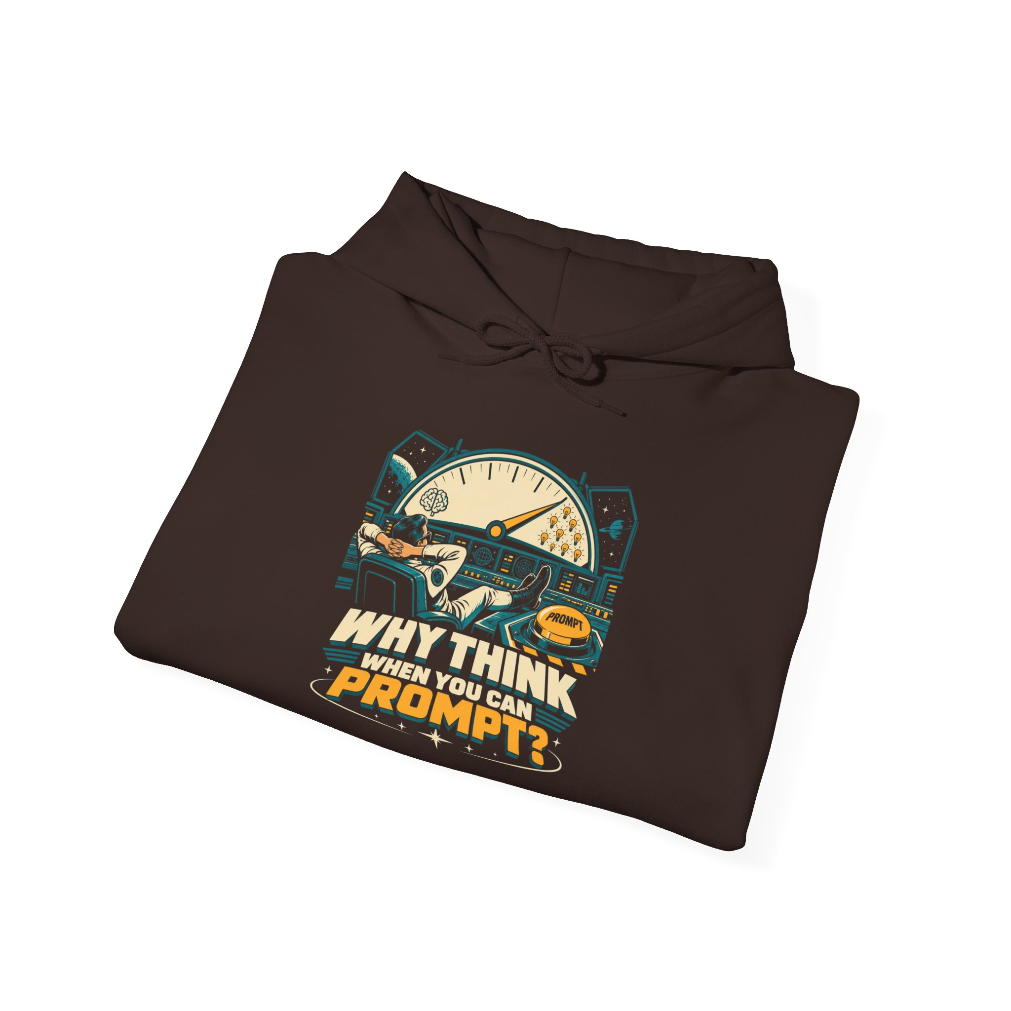 Prompt Mission Control hoodie in Dark Chocolate, folded