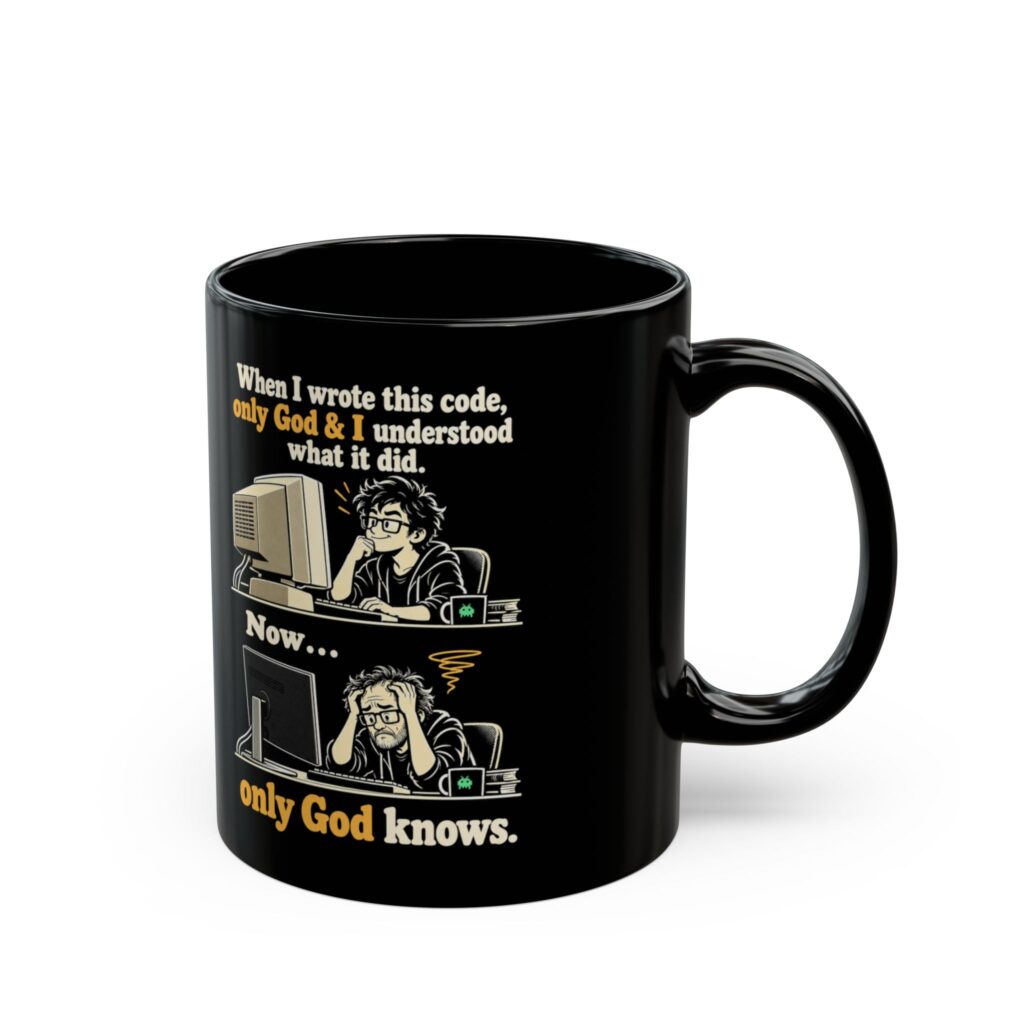 Only God Knows black mug, 11 oz, right side
