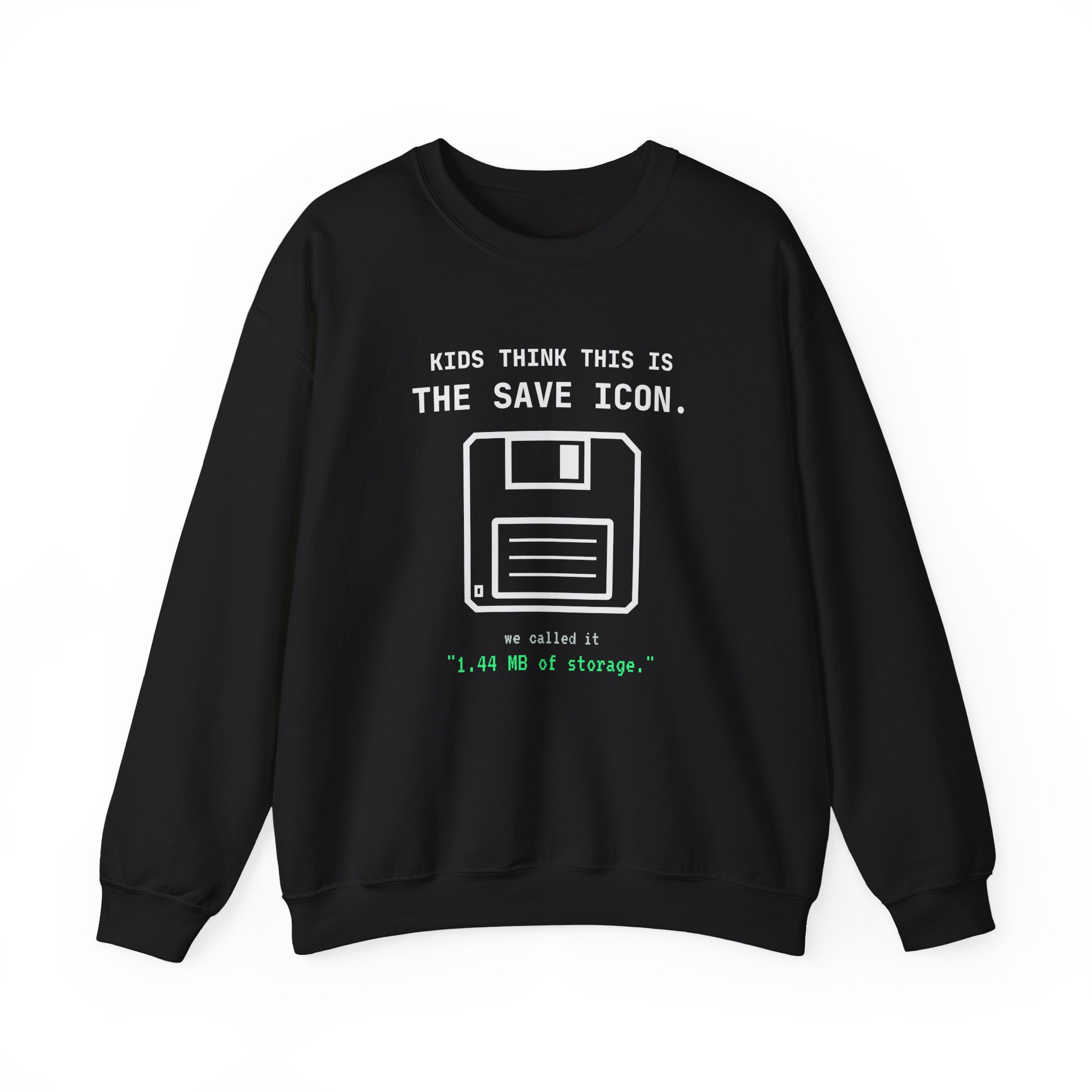 The Original Save Icon crewneck sweatshirt in Black, front view