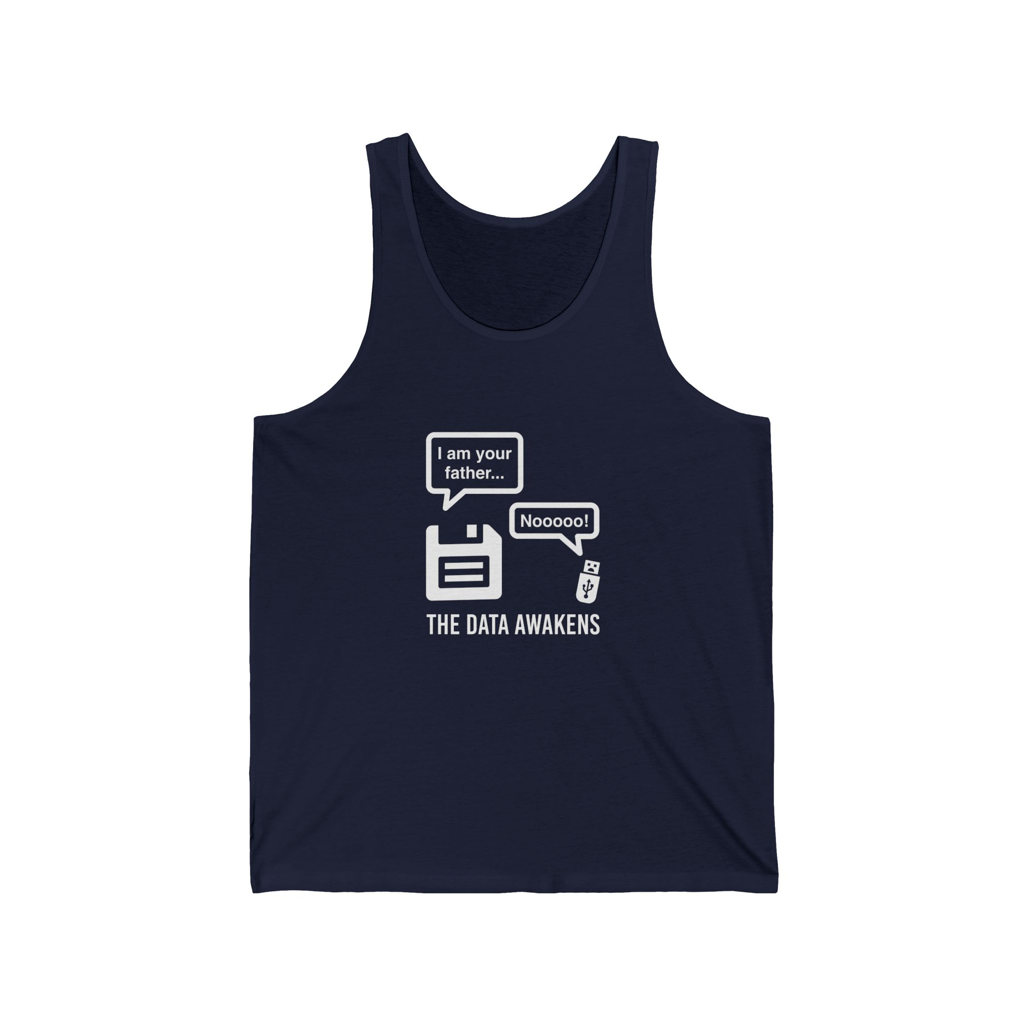 The Data Awakens unisex tank in Navy, front view