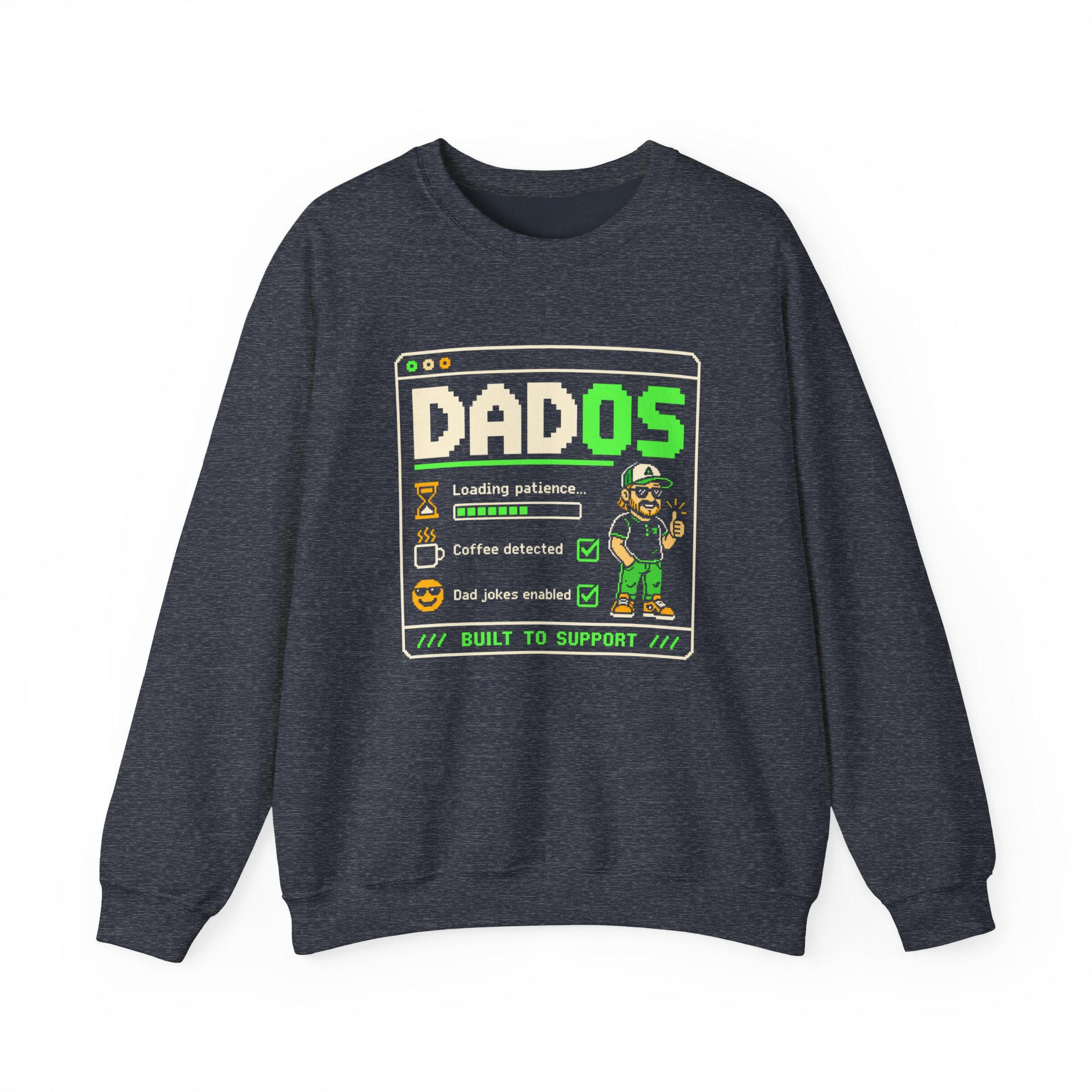 DadOS crewneck sweatshirt in Heather Sport Dark Navy, front view