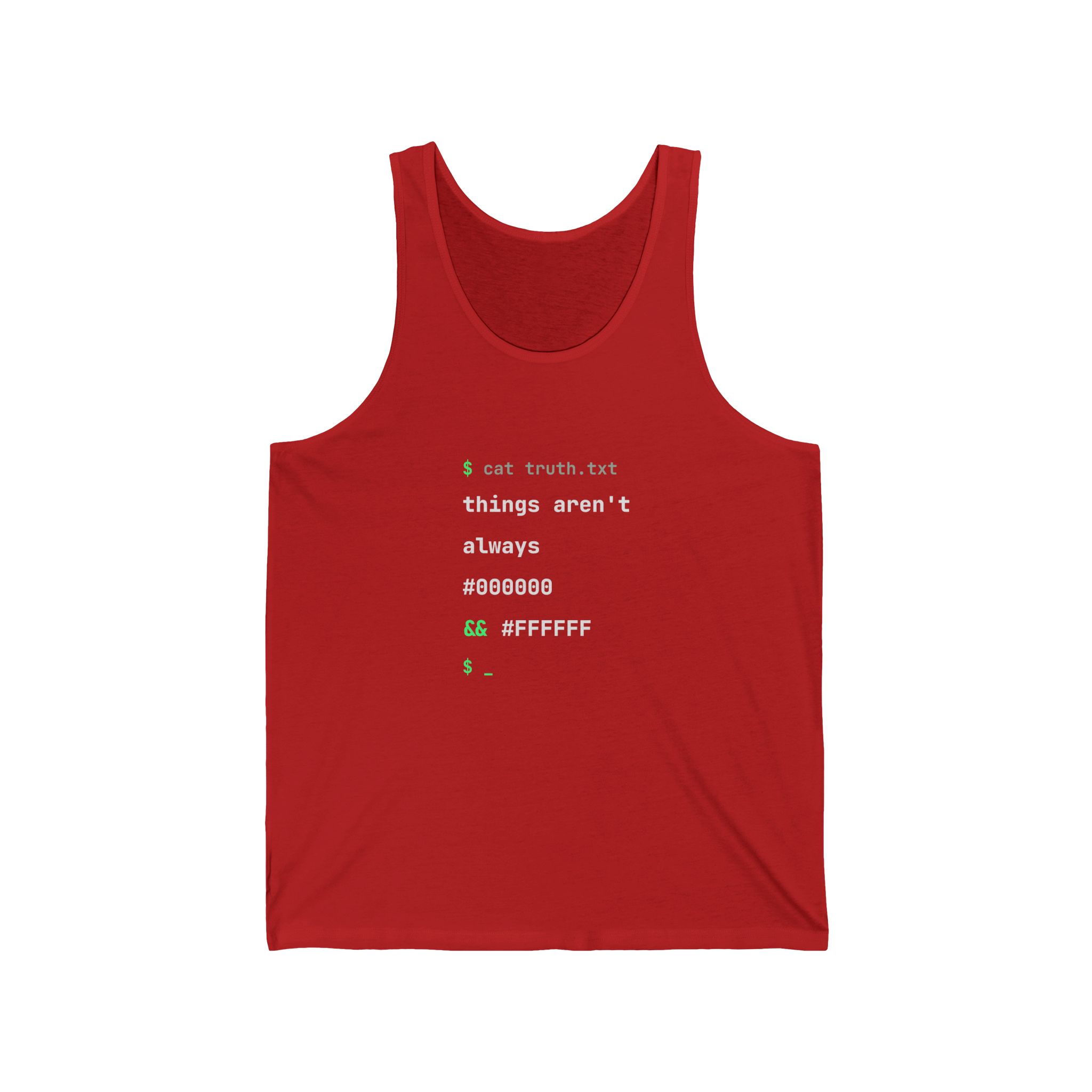 cat truth.txt unisex tank in Red, front view
