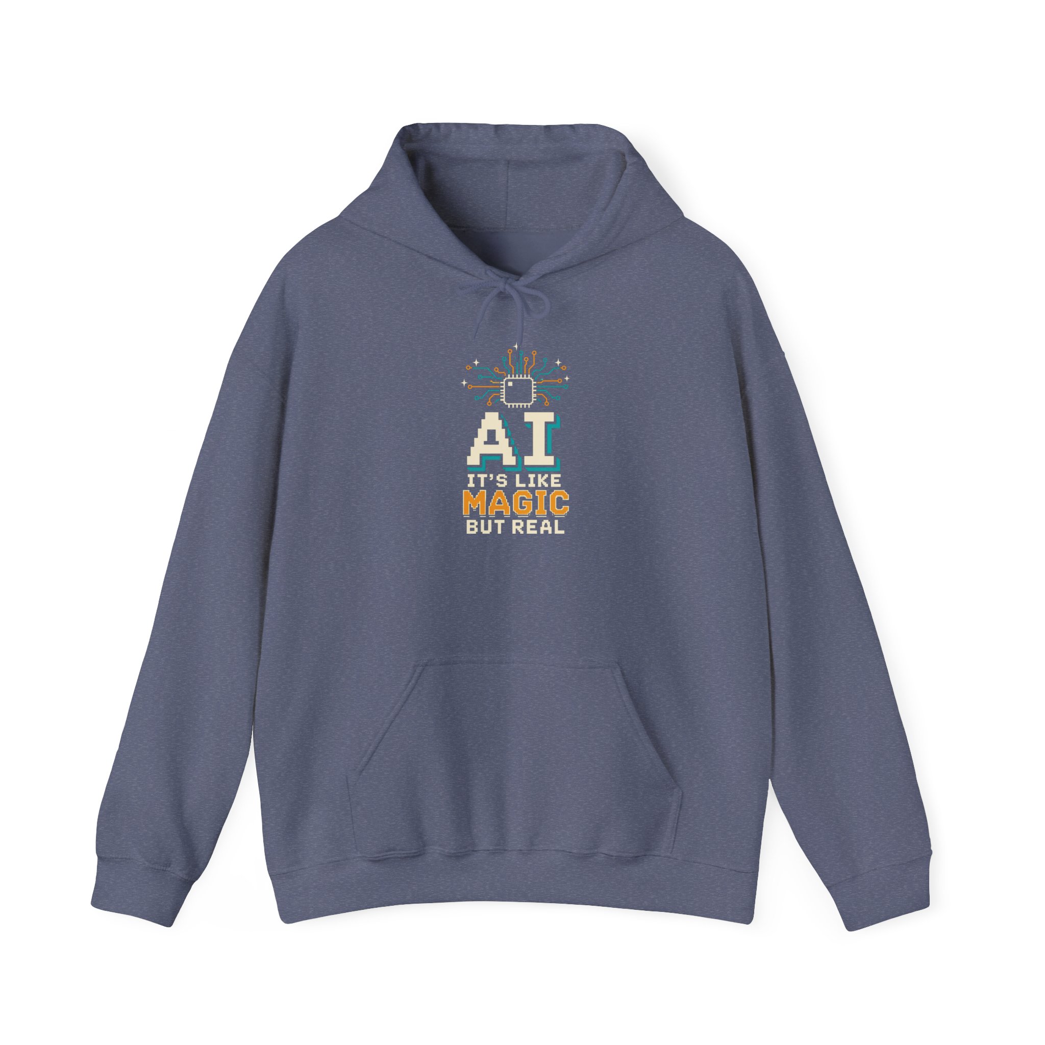 AI Magic Chip hoodie in Heather Navy, front view