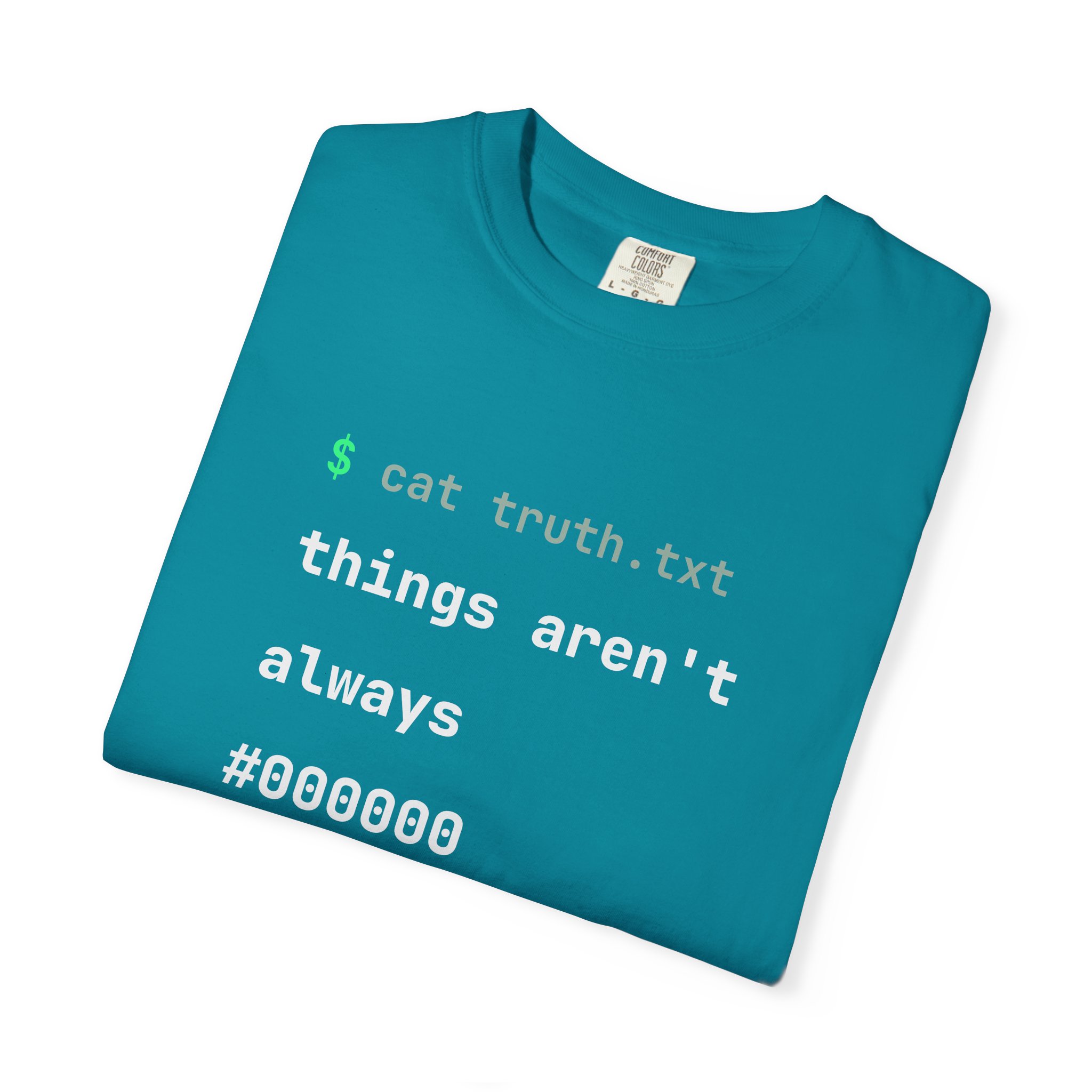 cat truth.txt T-shirt in Topaz Blue, folded
