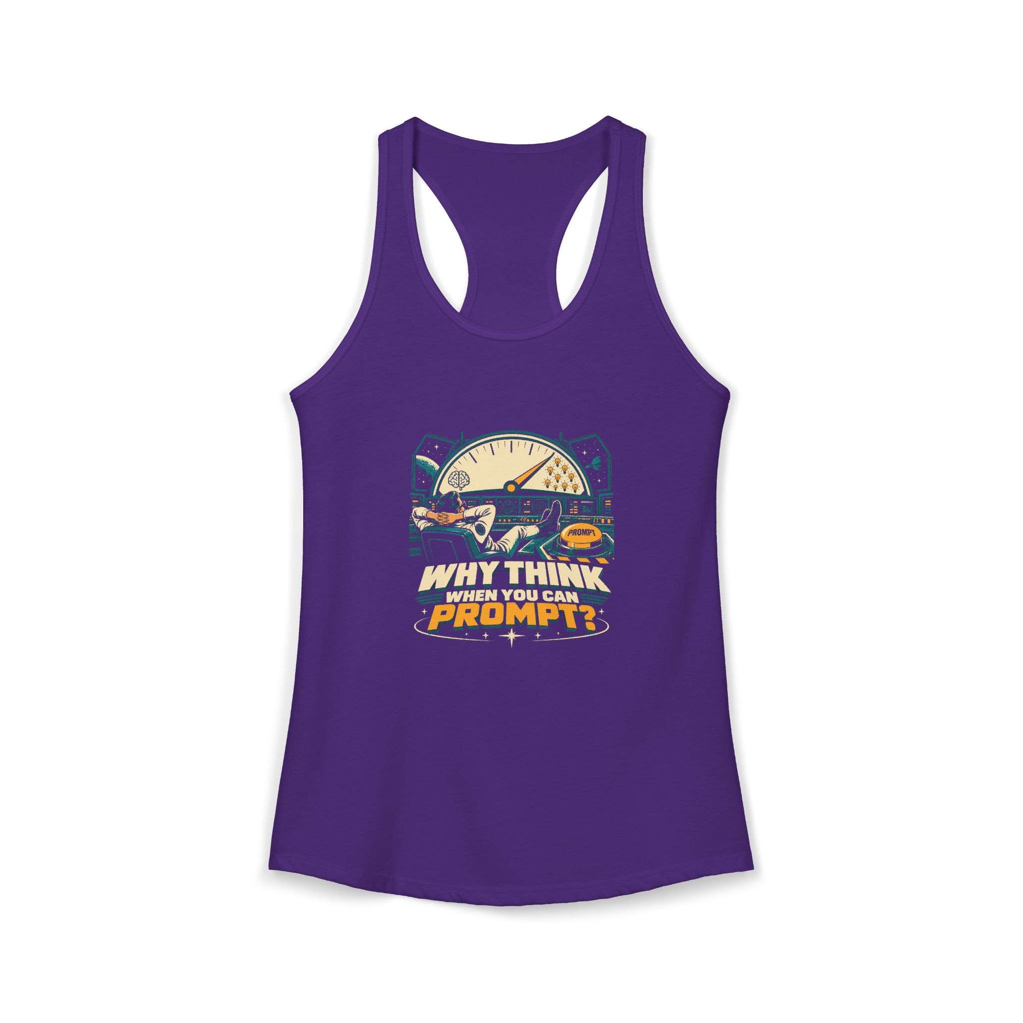 Prompt Mission Control women's racerback tank in Solid Purple Rush, front 2