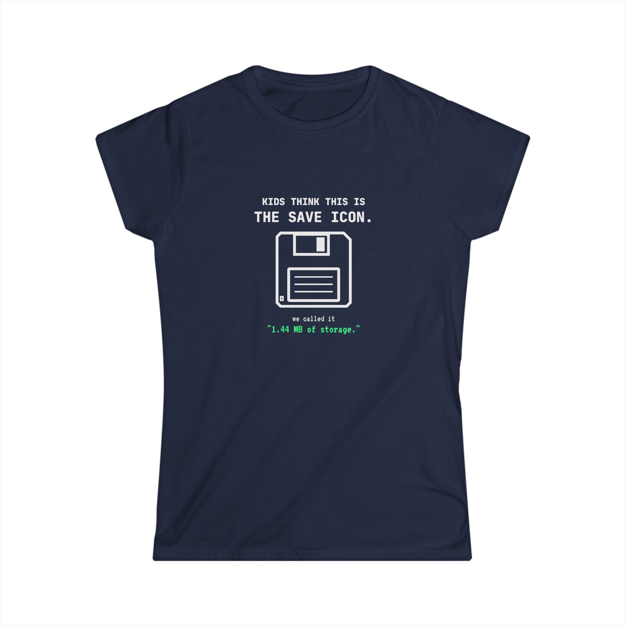 The Original Save Icon women's T-shirt in Navy, front view