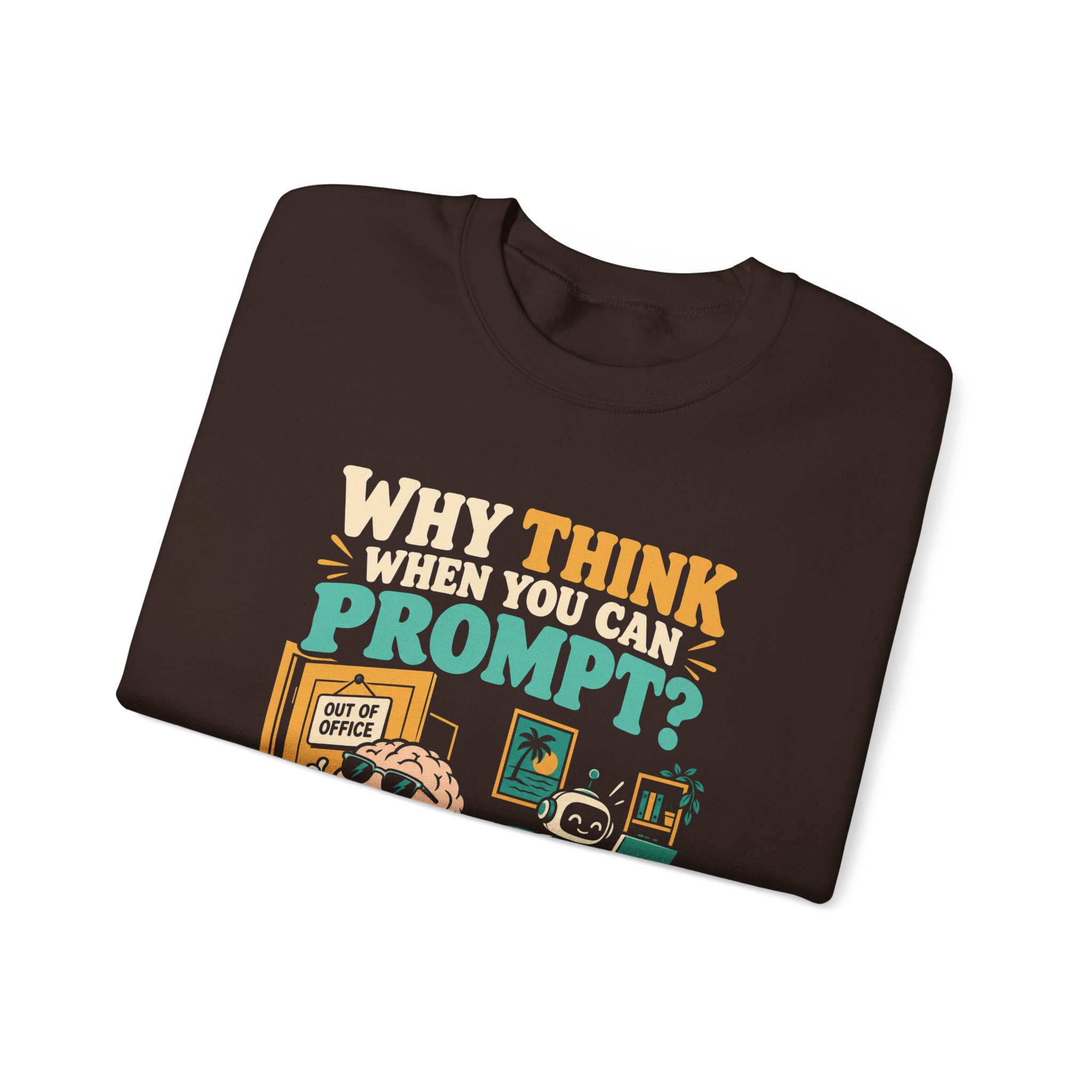 Prompt Out of Office crewneck sweatshirt in Dark Chocolate, folded