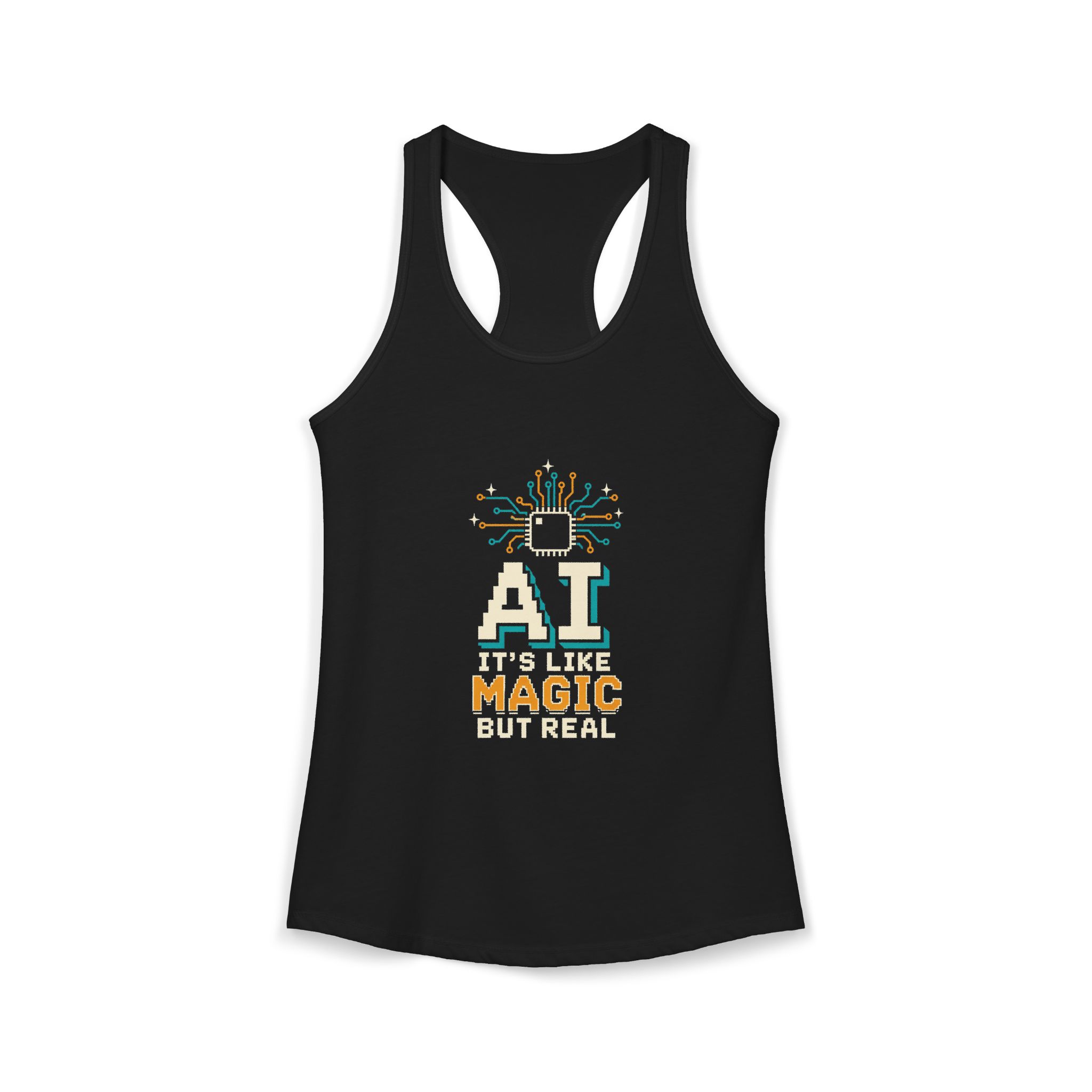 AI Magic Chip women's racerback tank in Solid Black, front 2