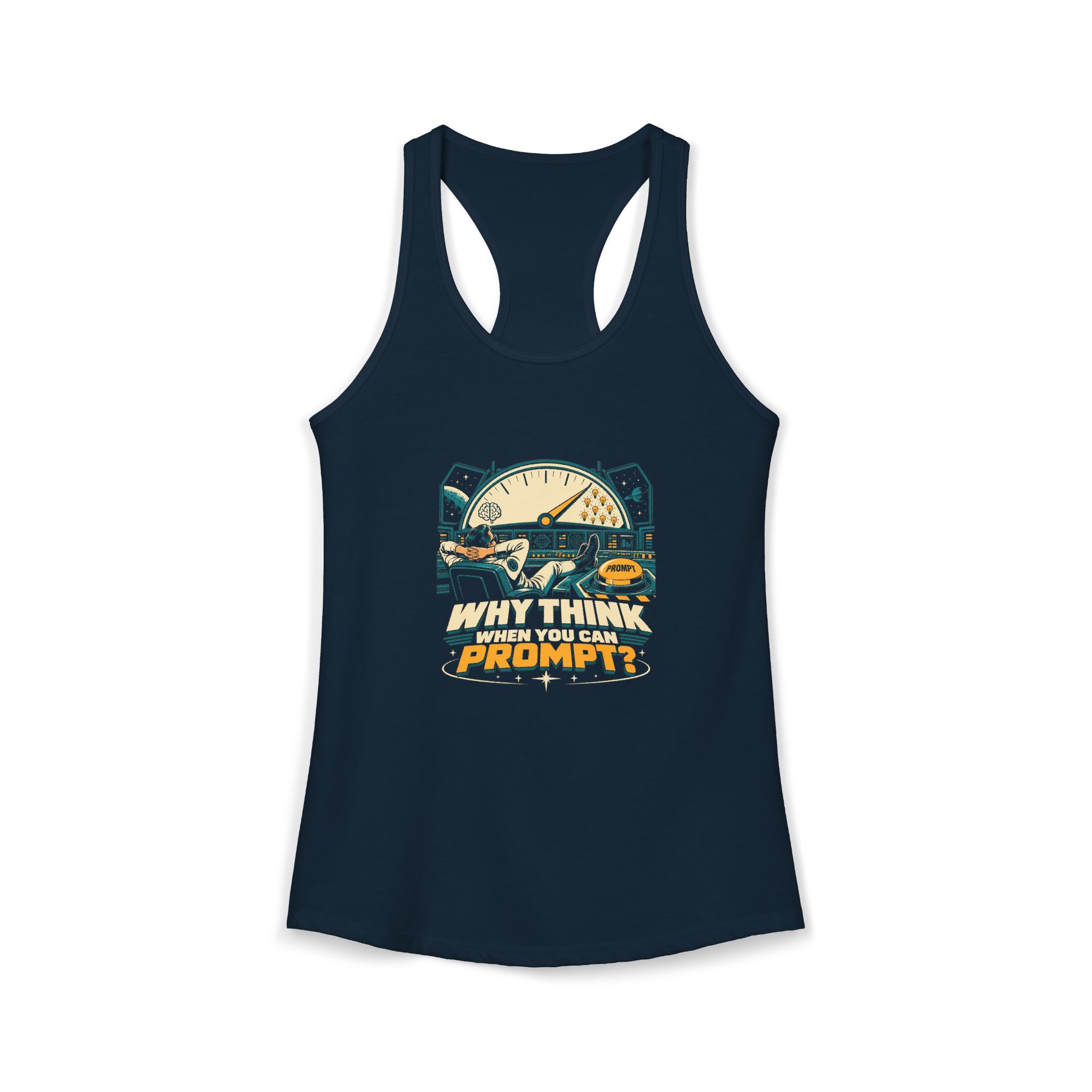 Prompt Mission Control women's racerback tank in Solid Midnight Navy, front 2