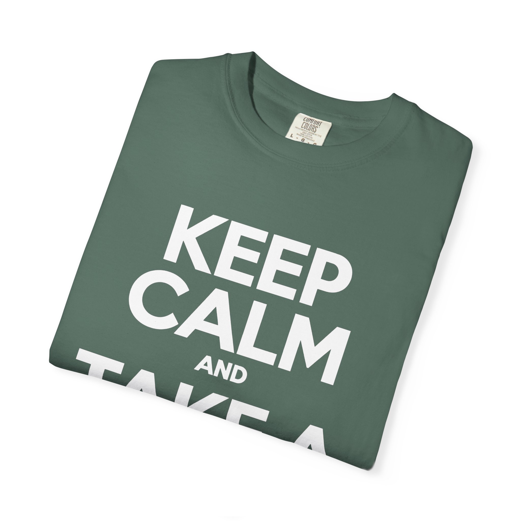 Keep Calm and Take a Break T-shirt in Blue Spruce, folded