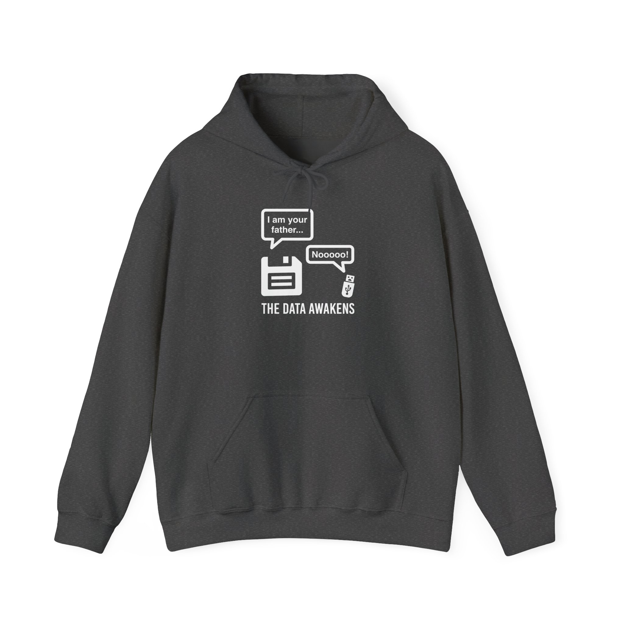 The Data Awakens hoodie in Dark Heather, front view