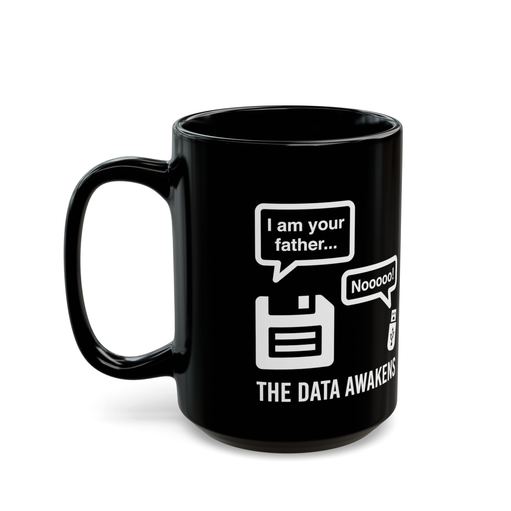 The Data Awakens black mug, 15 oz, left side