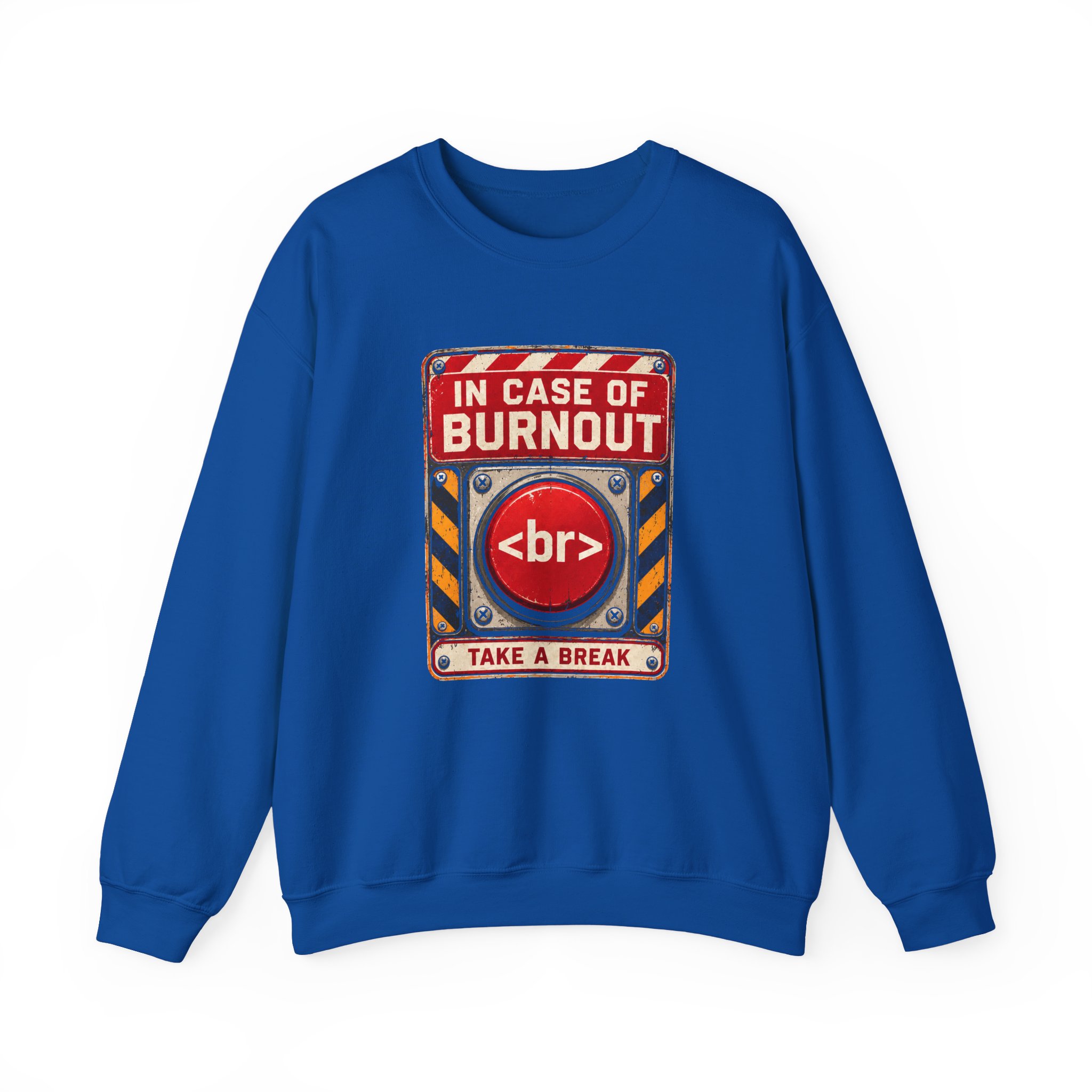 In Case of Burnout crewneck sweatshirt in Royal, front view