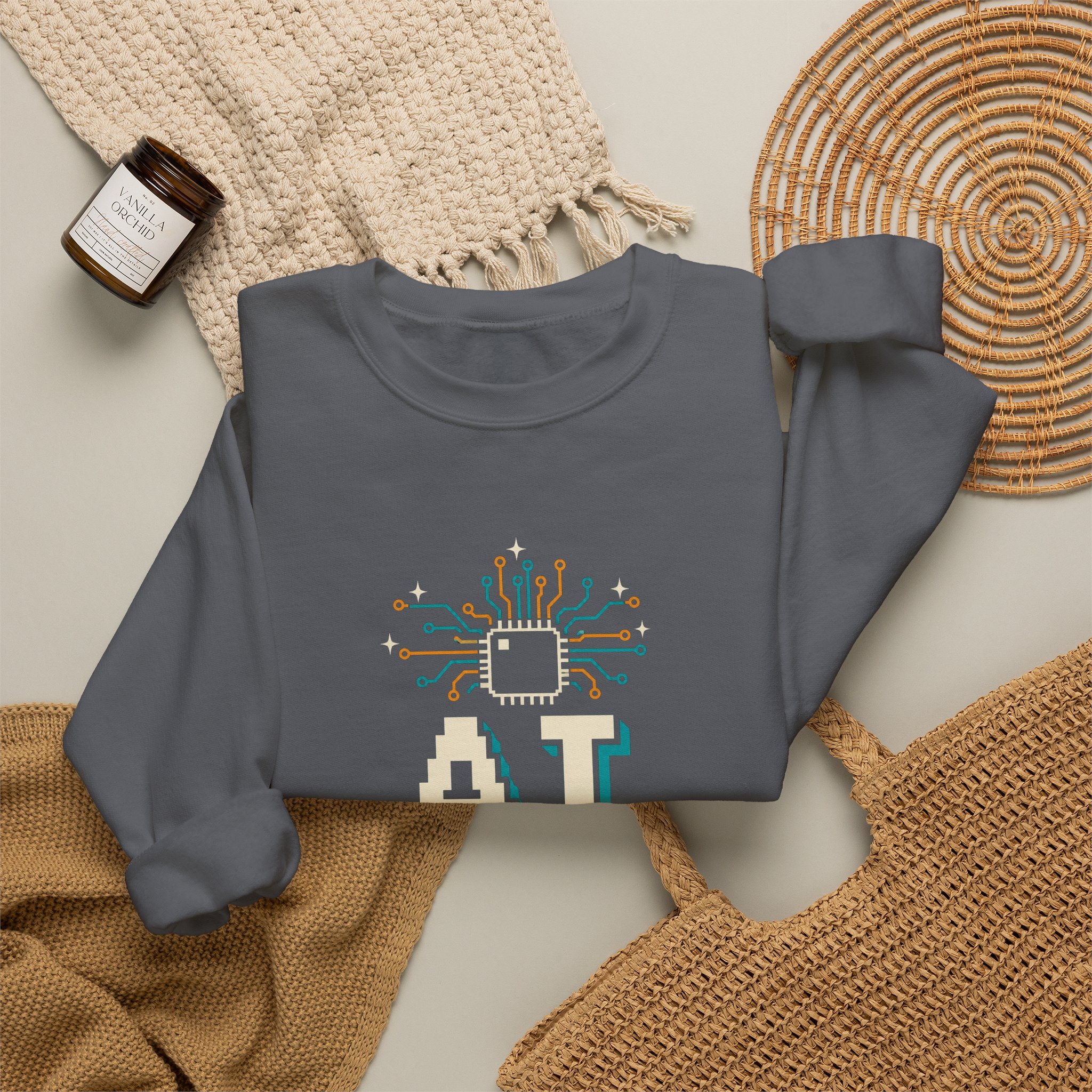 AI Magic Chip crewneck sweatshirt in Charcoal, folded 2