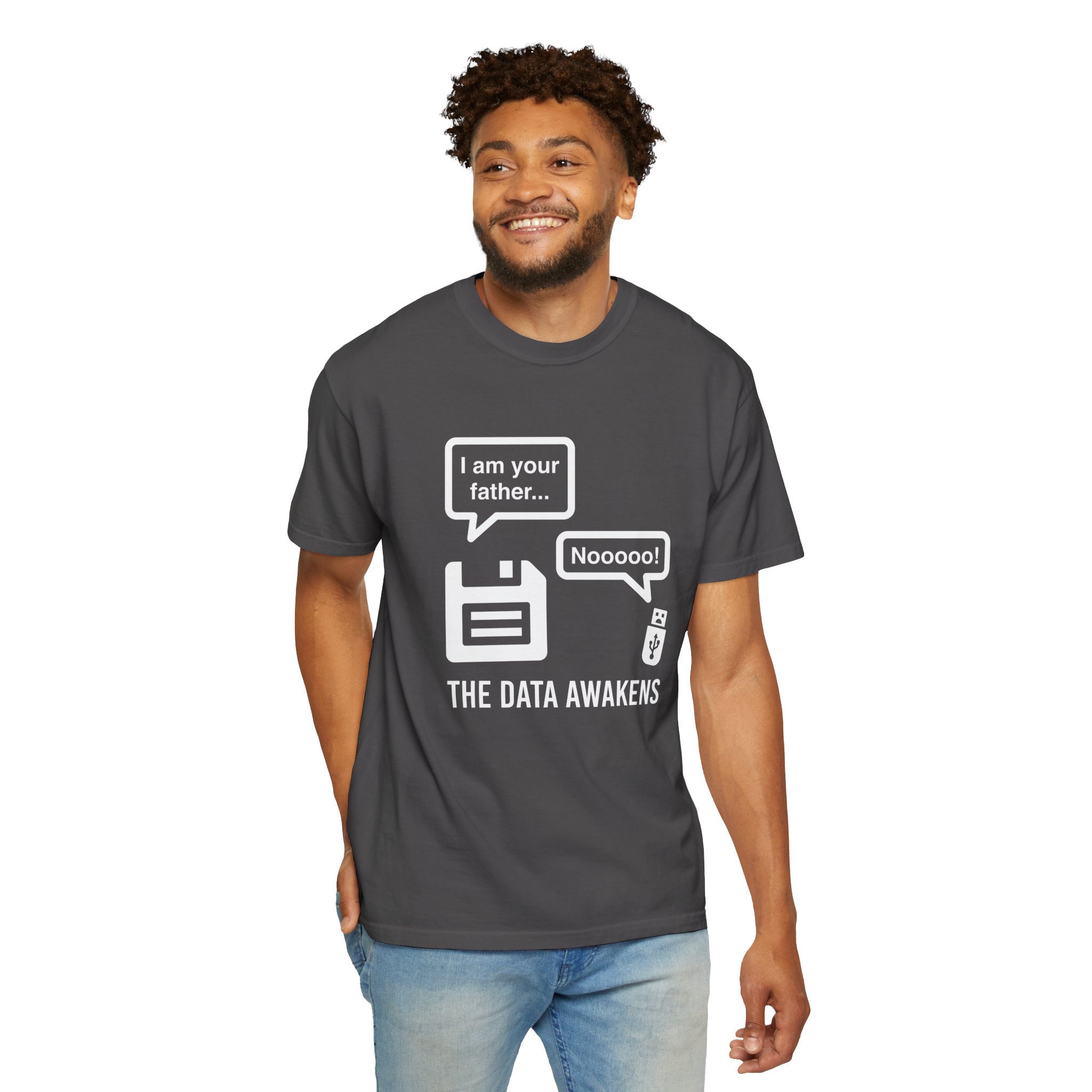 The Data Awakens T-shirt in Graphite, worn by a man, second model